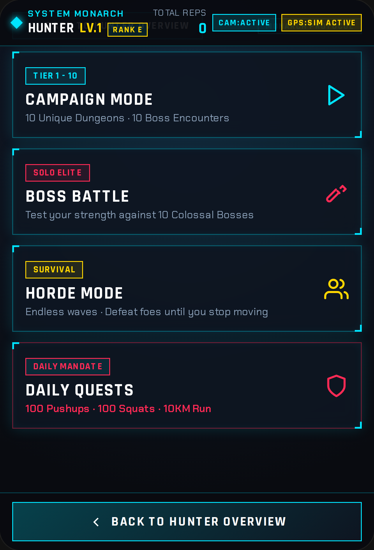 Solo Hunter: Fitness Leveling it may have some bugs you could recommend cover