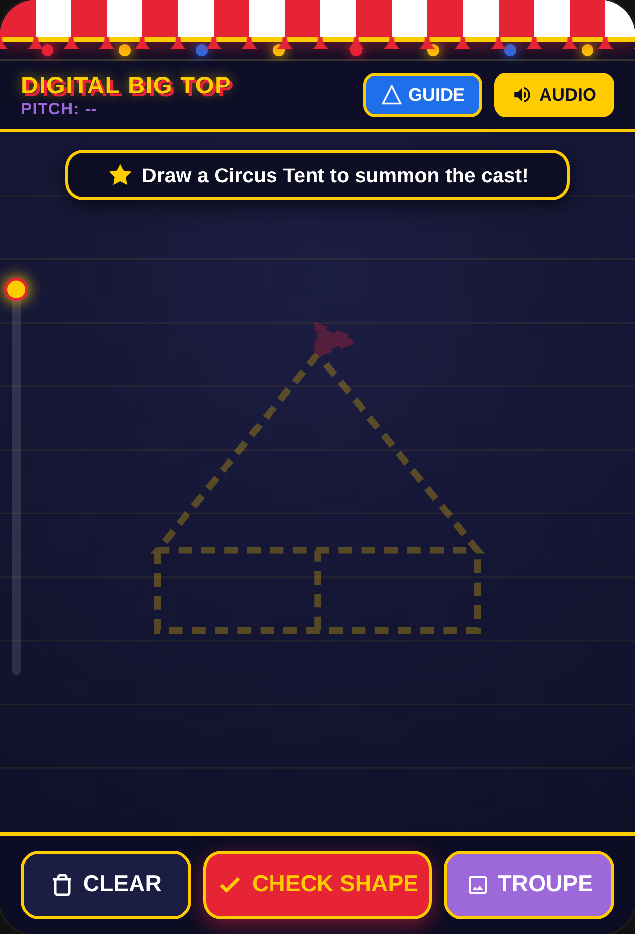 Digital Circus Music Sketch it doesn't show you how to draw the tent in the music doesn't start playing until you draw the tent and it plays loud cover