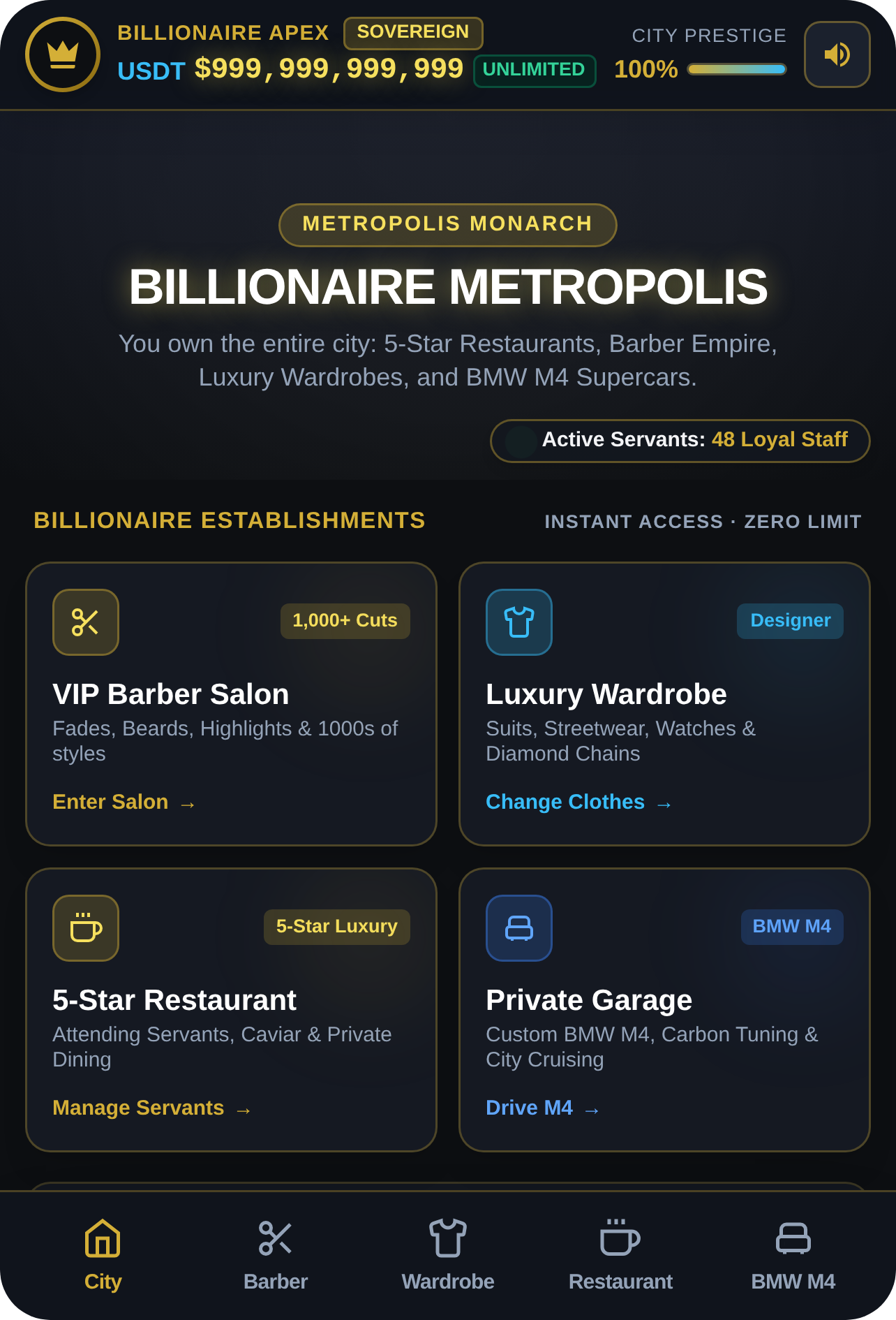 Billionaire City: Luxury Barber, Wardrobe & M4 Simulator cover