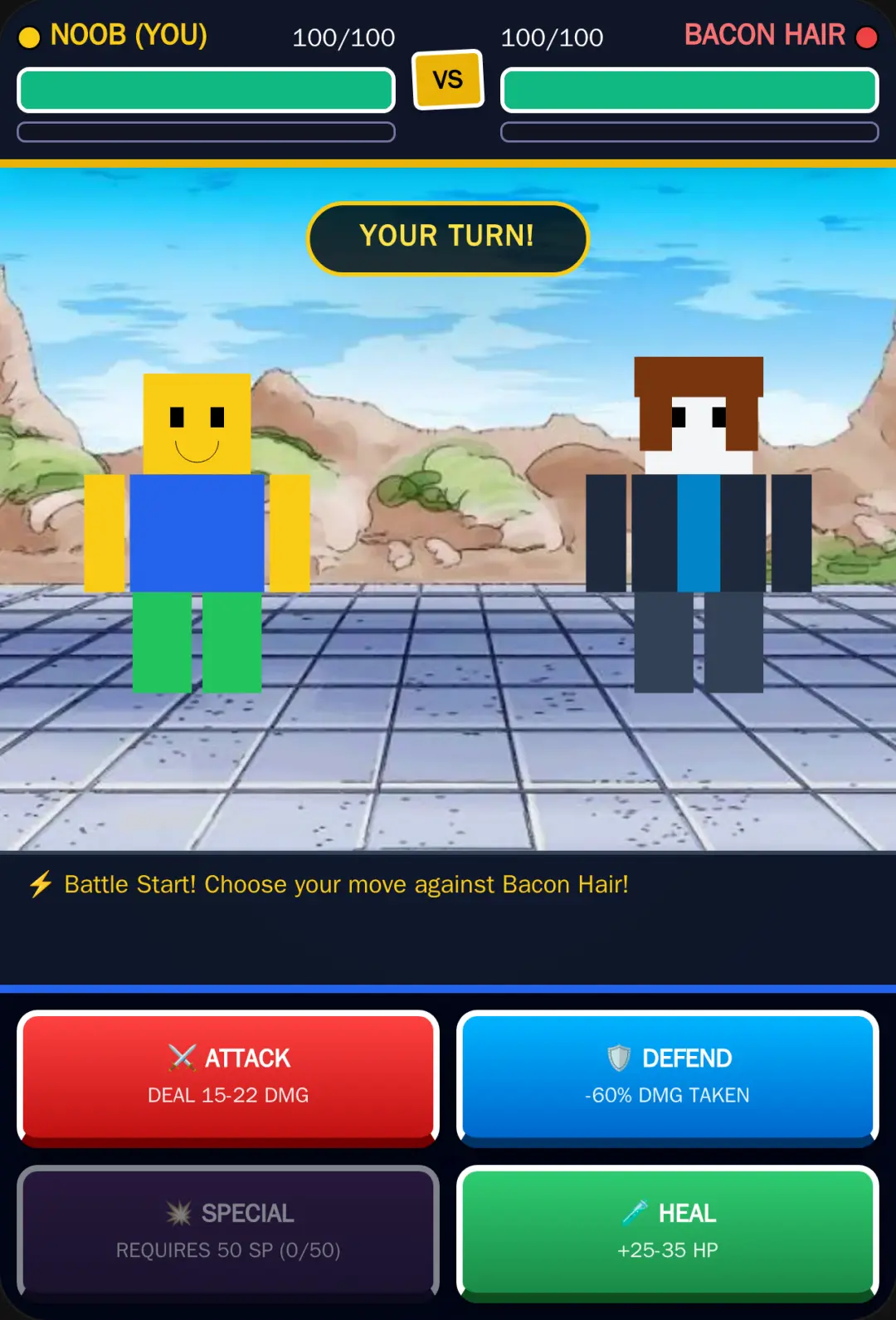Noob vs Bacon Hair - Roblox Battle BasePlate cover