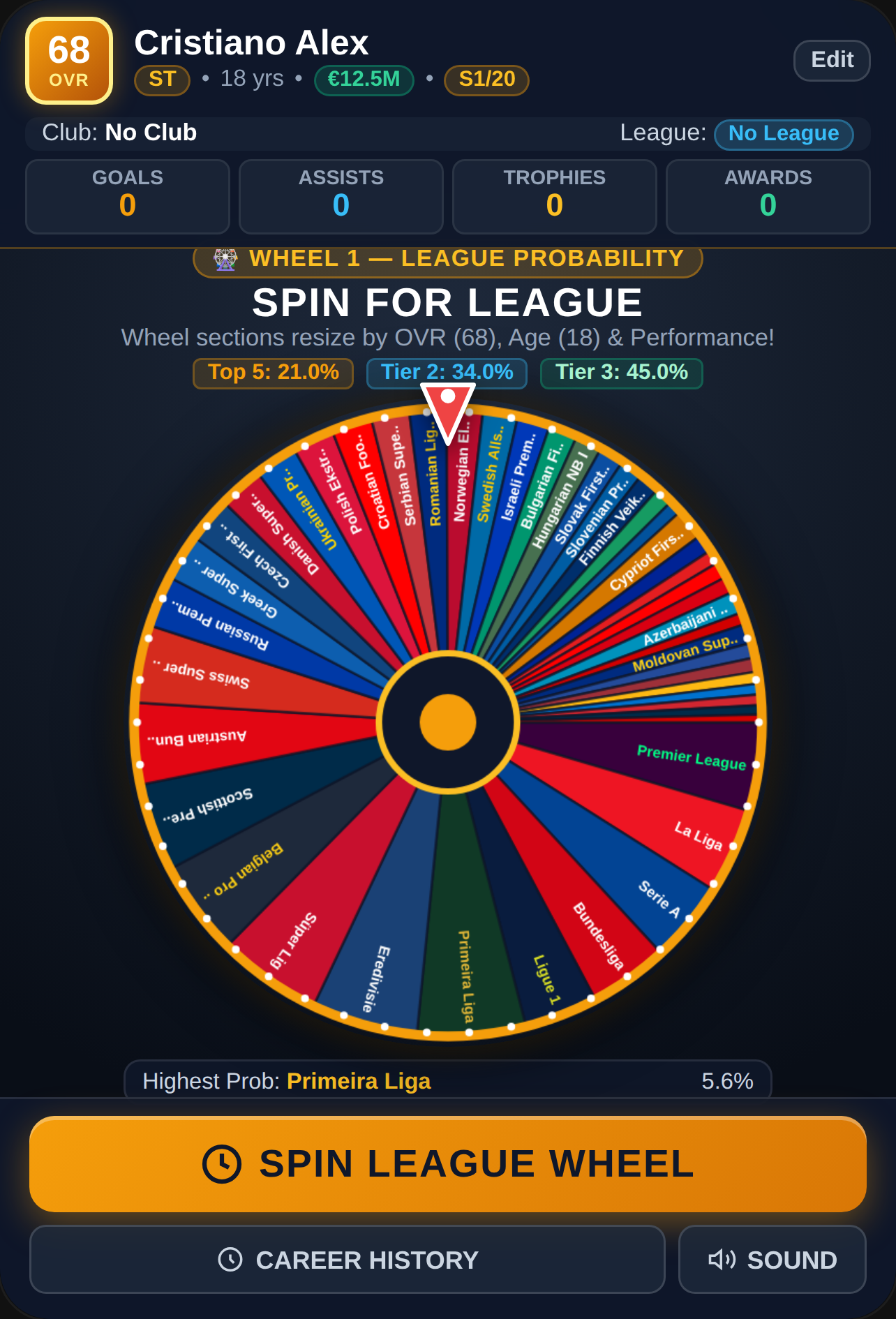 Football Career Probability Wheel Simulator cover