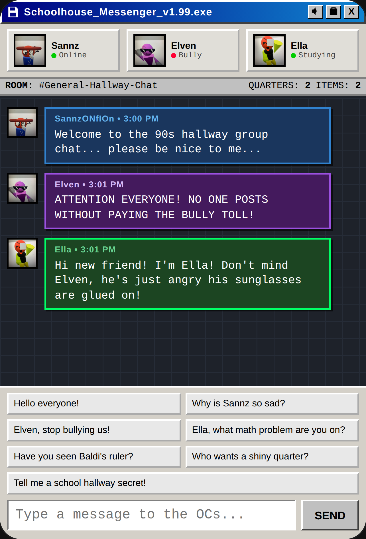 Schoolhouse Messenger '99 - Baldi's Basics OCs cover