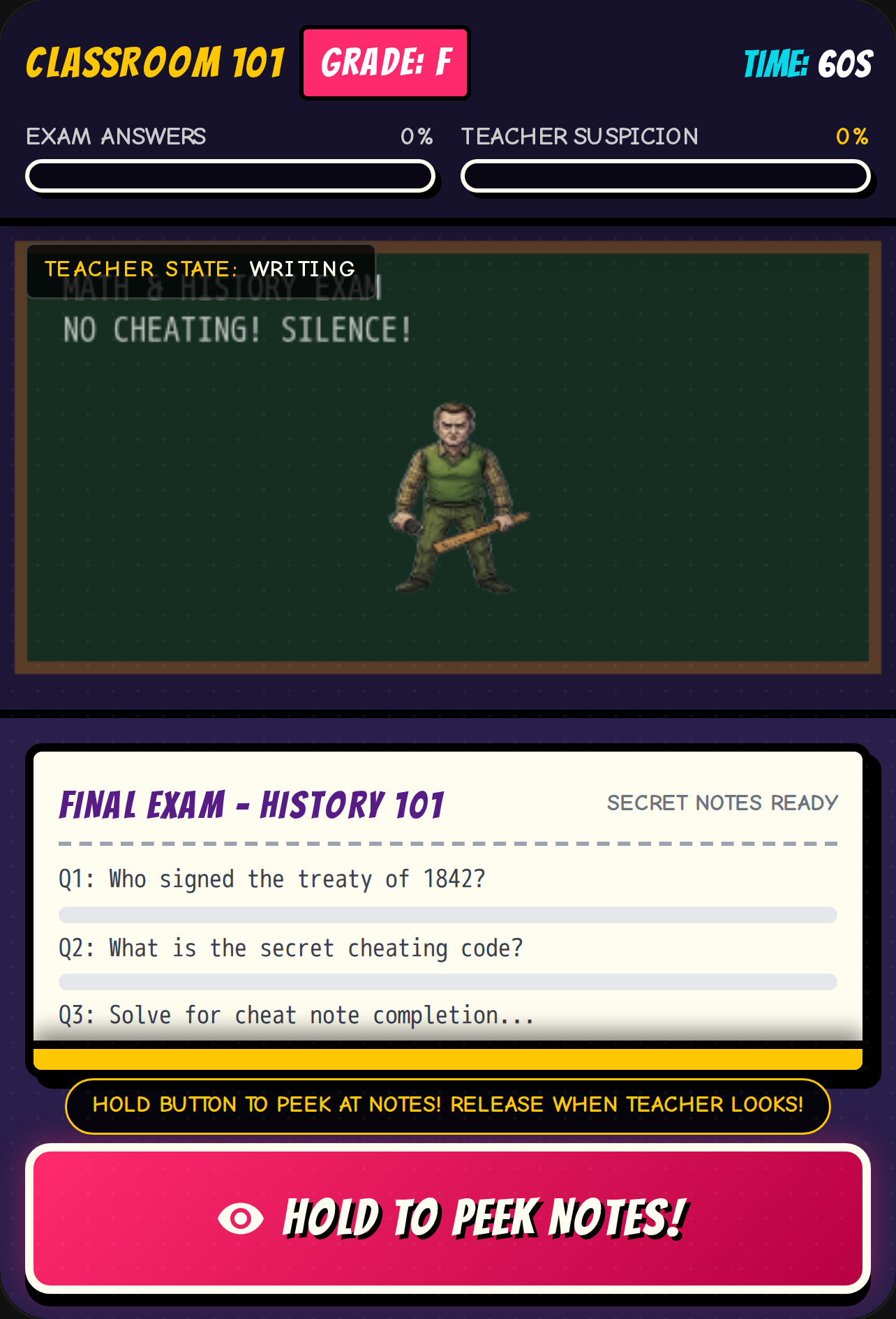 oh no! you forgot to study! cheating is your only option... cover