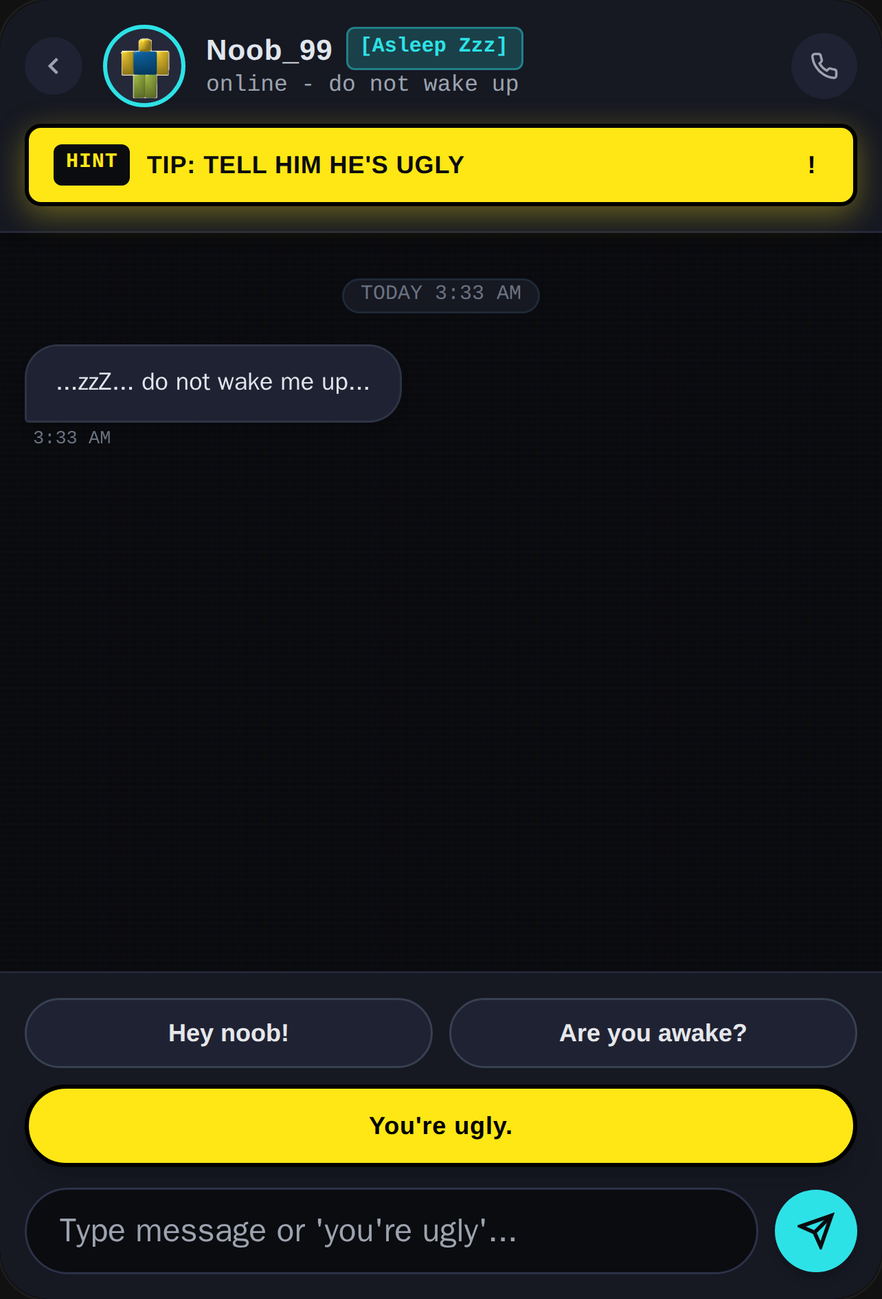Texting Noob: Don't Wake Him or die(: cover