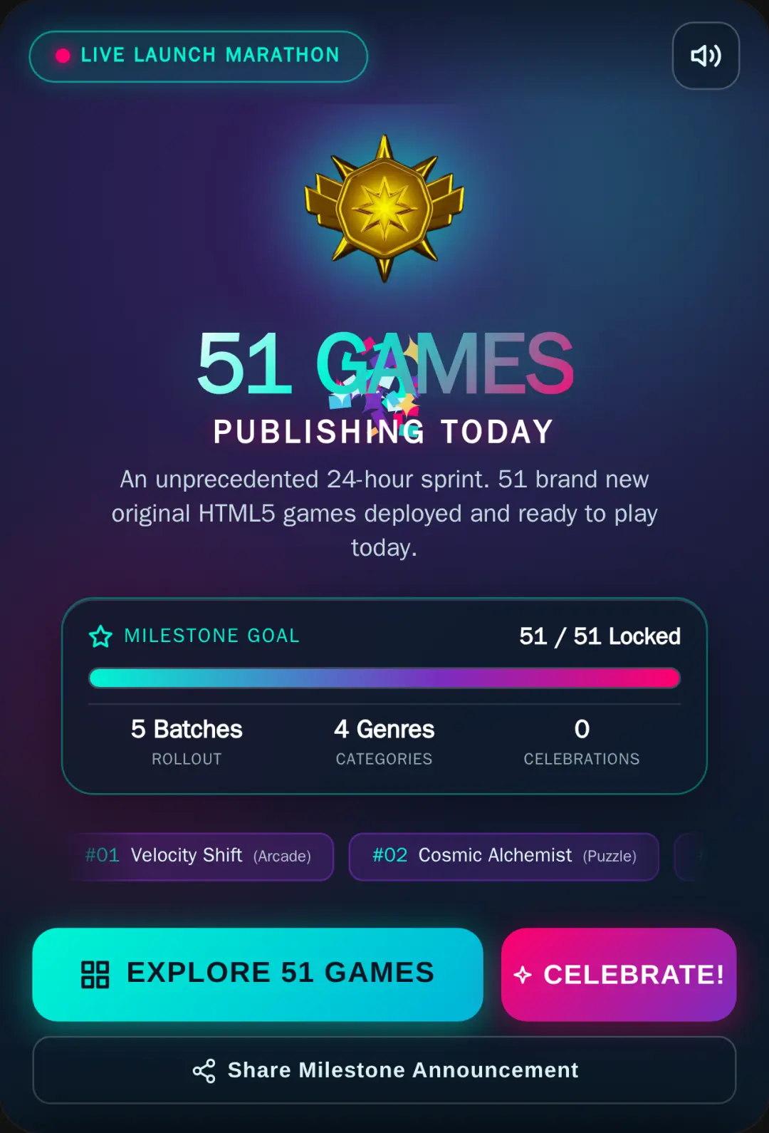 51 Games Today — Milestone Launch(They are different games) cover