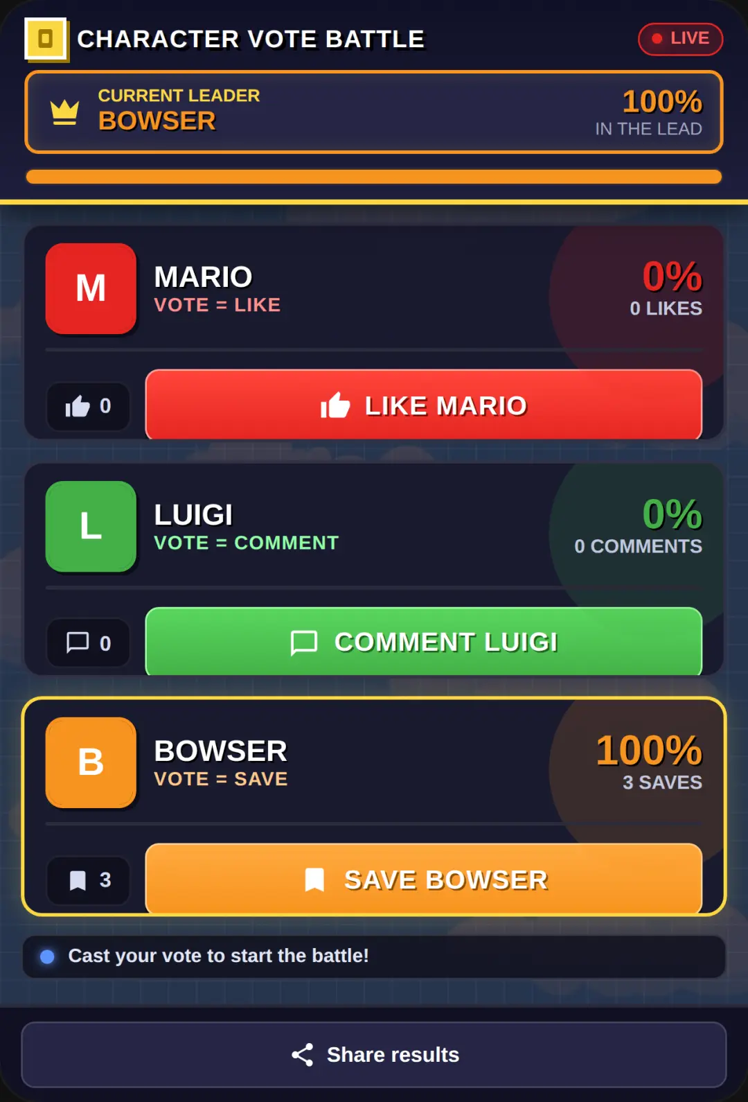 Mario vs Luigi vs Bowser - Live Battle cover