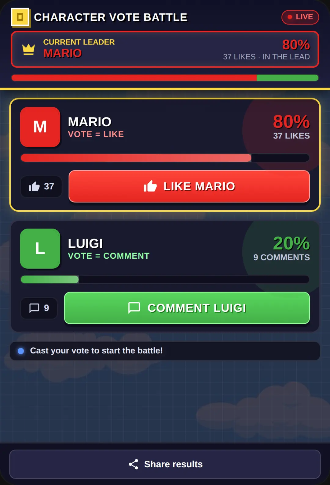 Mario vs Luigi - Live Battle cover