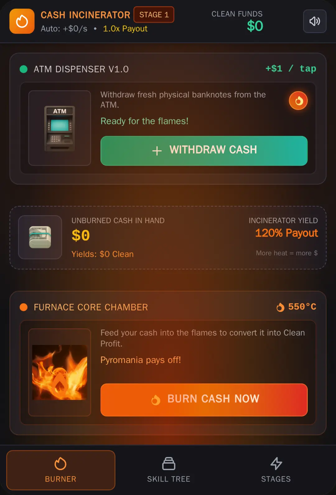CASH INCINERATOR - ATM Clicker & Skill Tree. cover