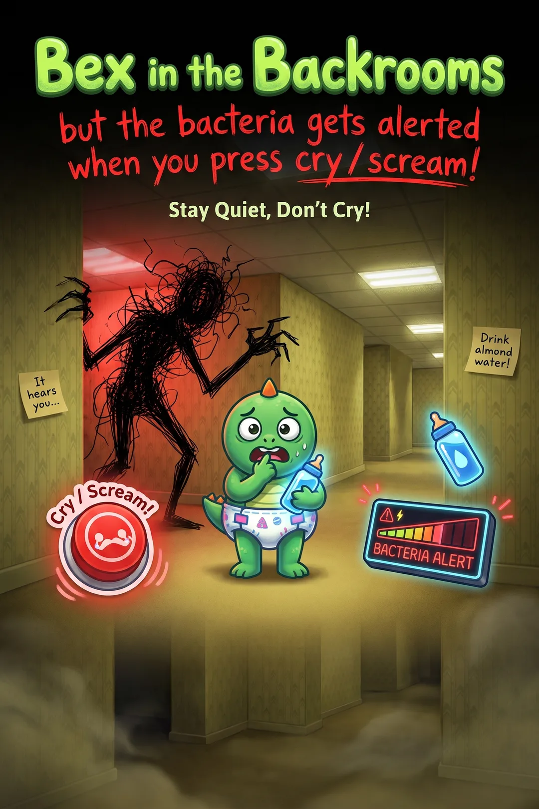 Bex in the Backrooms but the bacteria gets alerted when you press cry / scream!