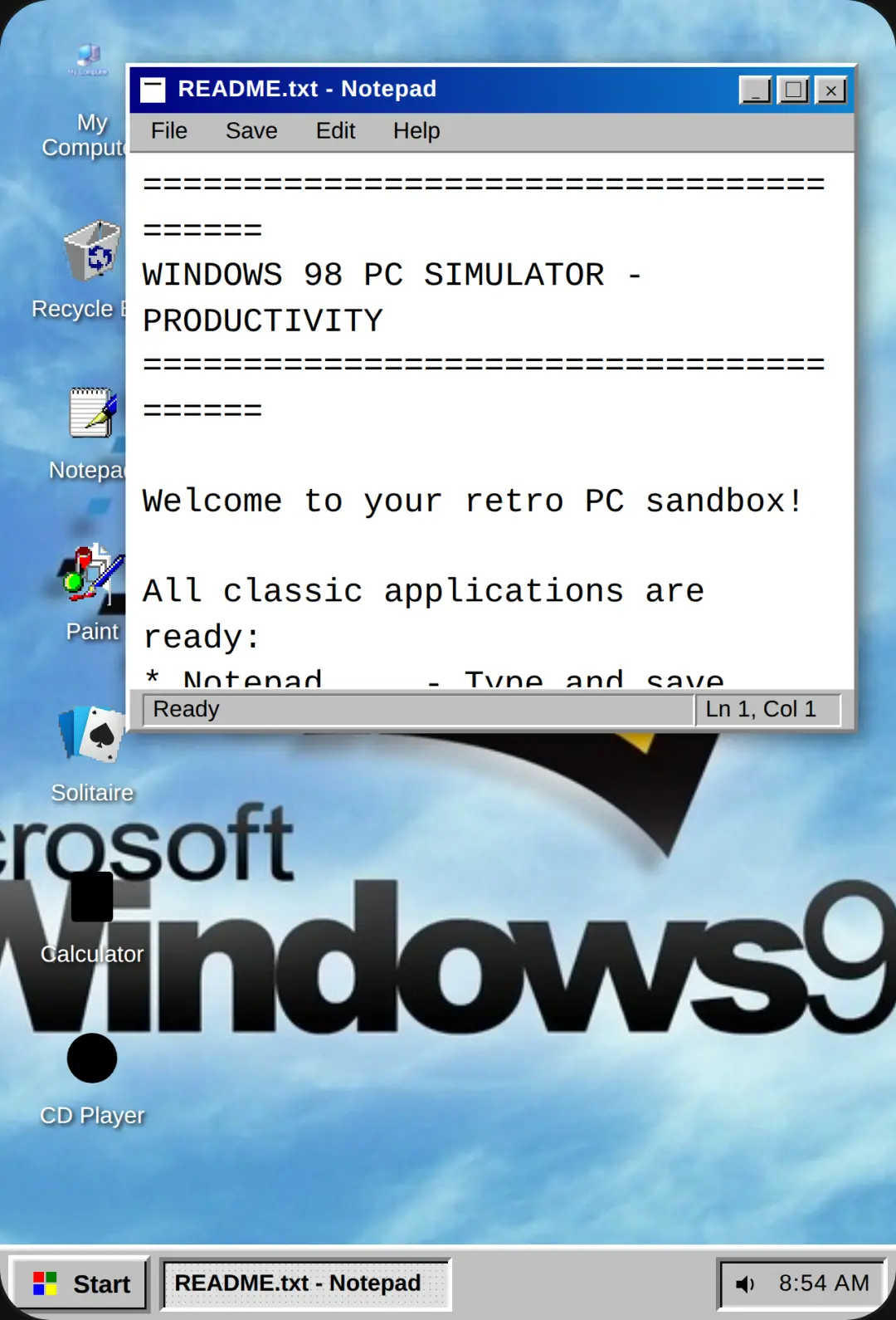 Windows 98 PC Simulator cover