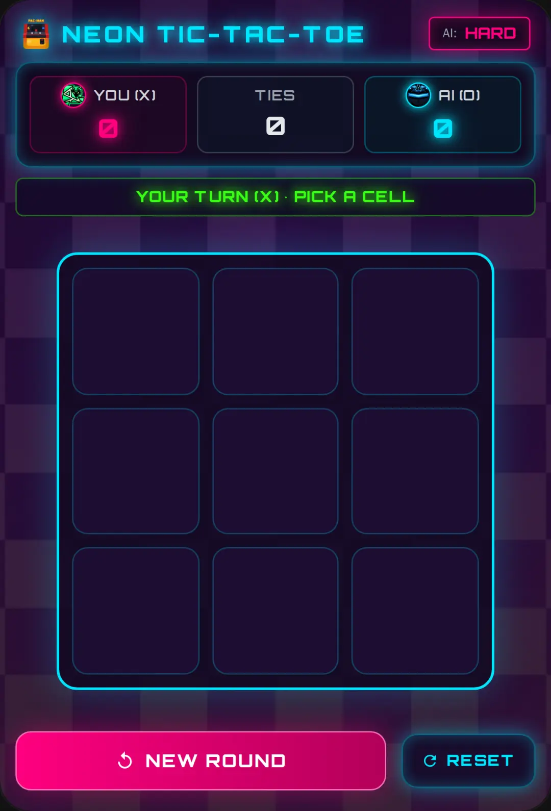 Neon Arcade Tic-Tac-Toe AI cover