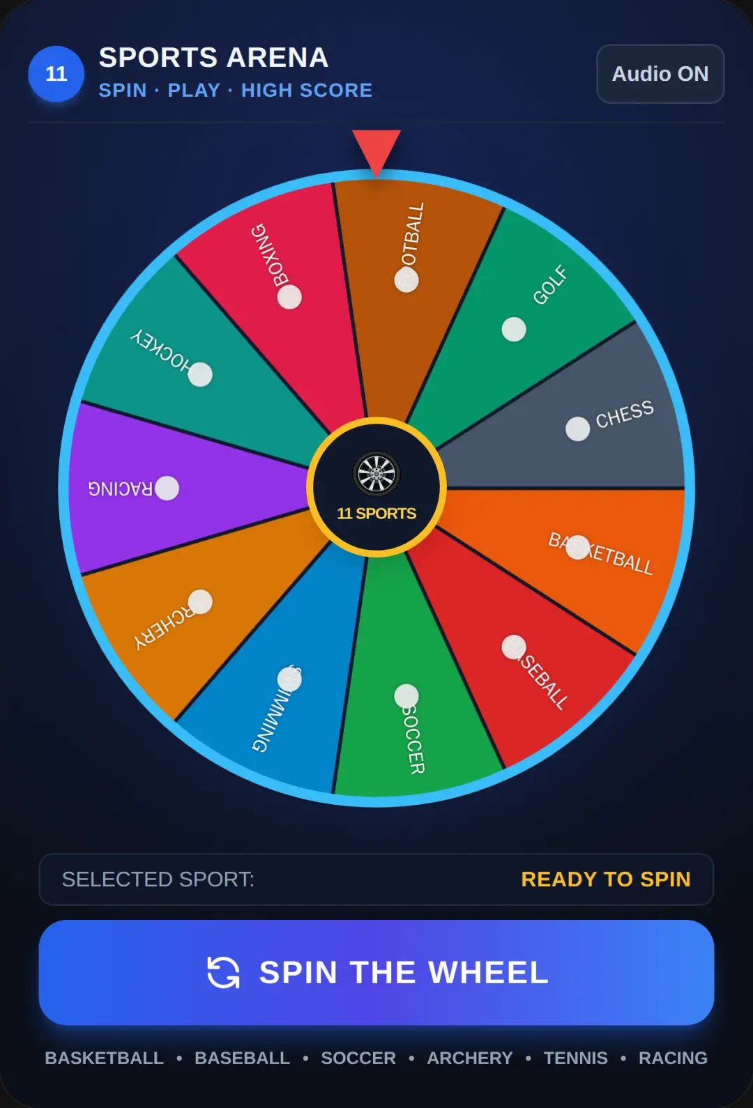 11 Sports Wheel Arena 🏀♟️⚽🏈⚾🏊⛳🏁🏹 cover