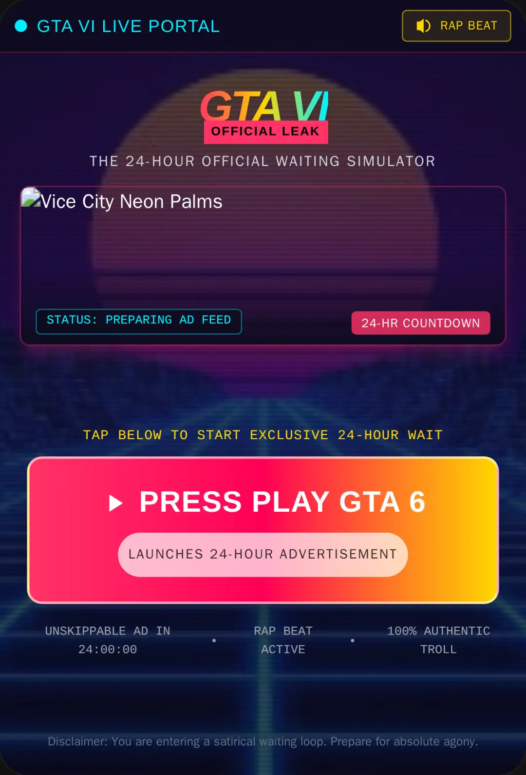 GTA VI: 24-Hour Waiting Simulator cover