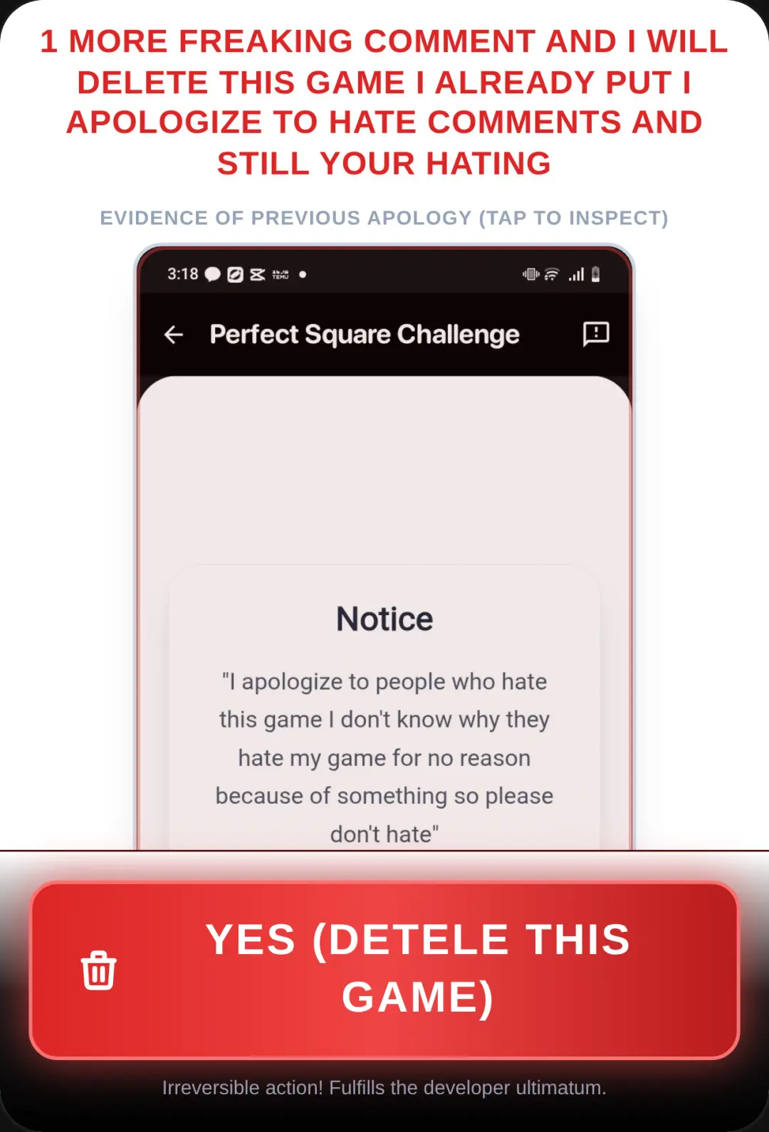 Perfect Square Challenge - Dev Meltdown Menu cover