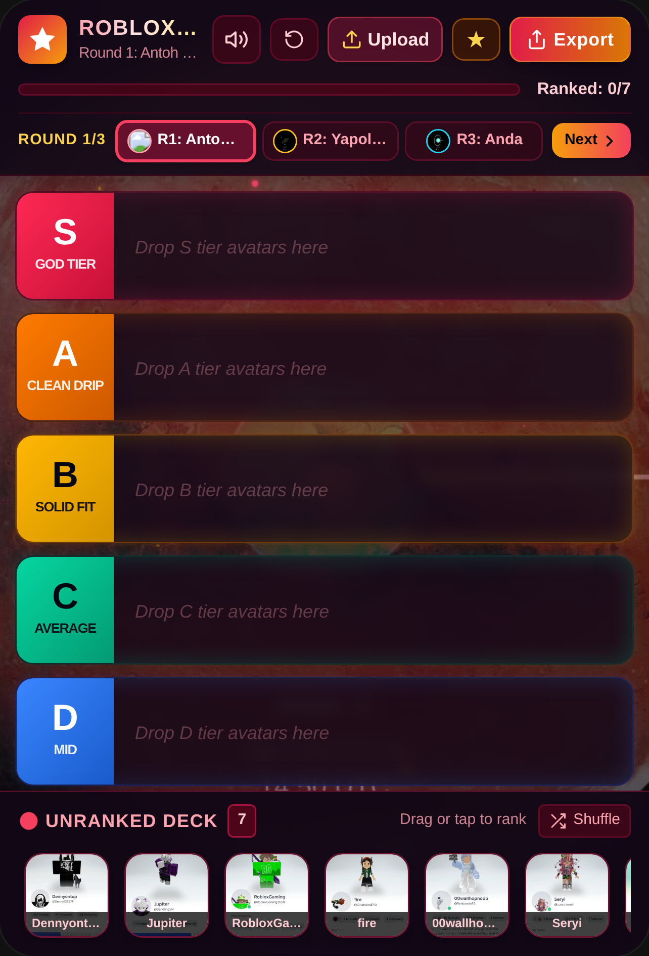 Roblox Avatar Tier List — Planet Drip Ranker UPLOAD YOUR ROBLOX AVATAR NOW!!!! cover
