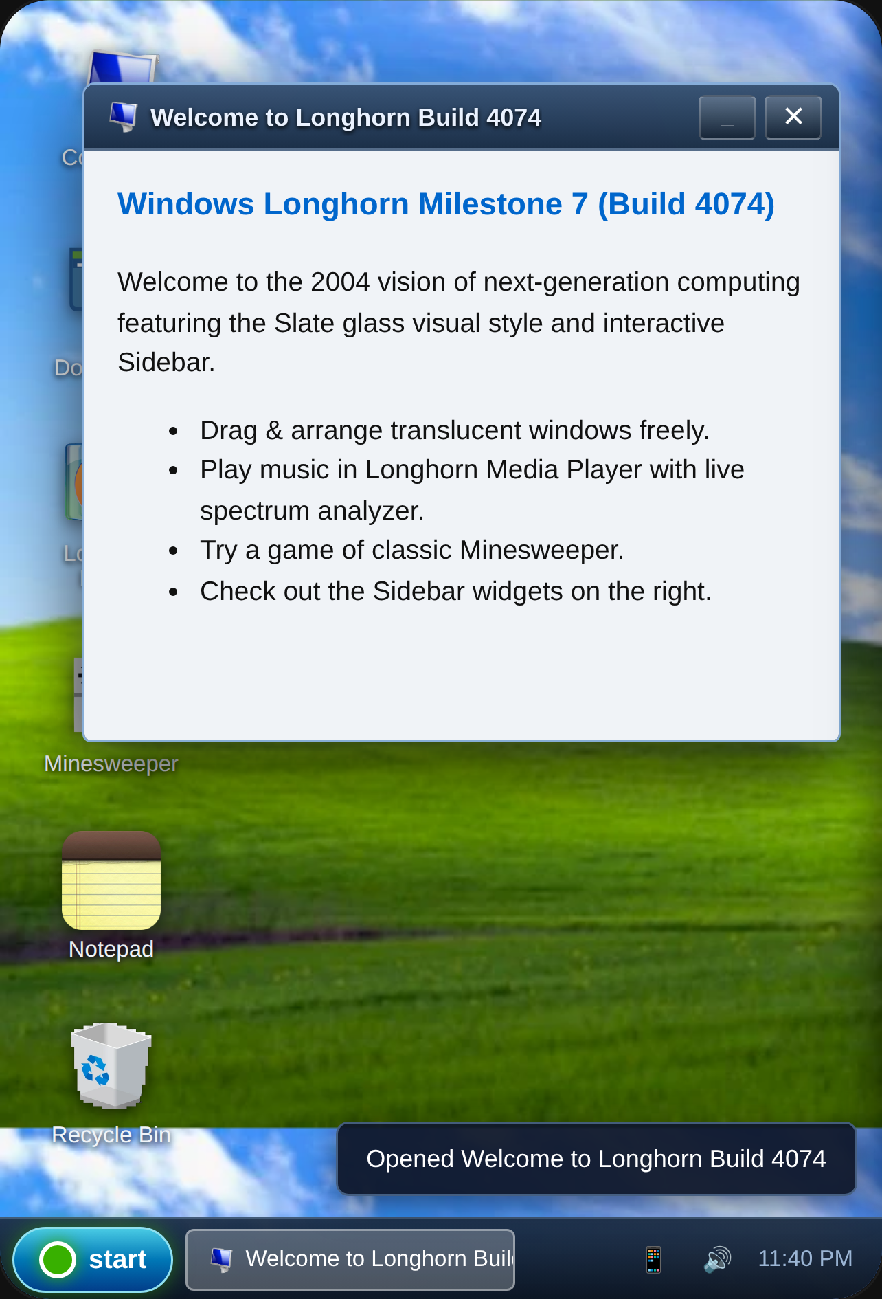 Windows Codename Longhorn (Build 4074) cover