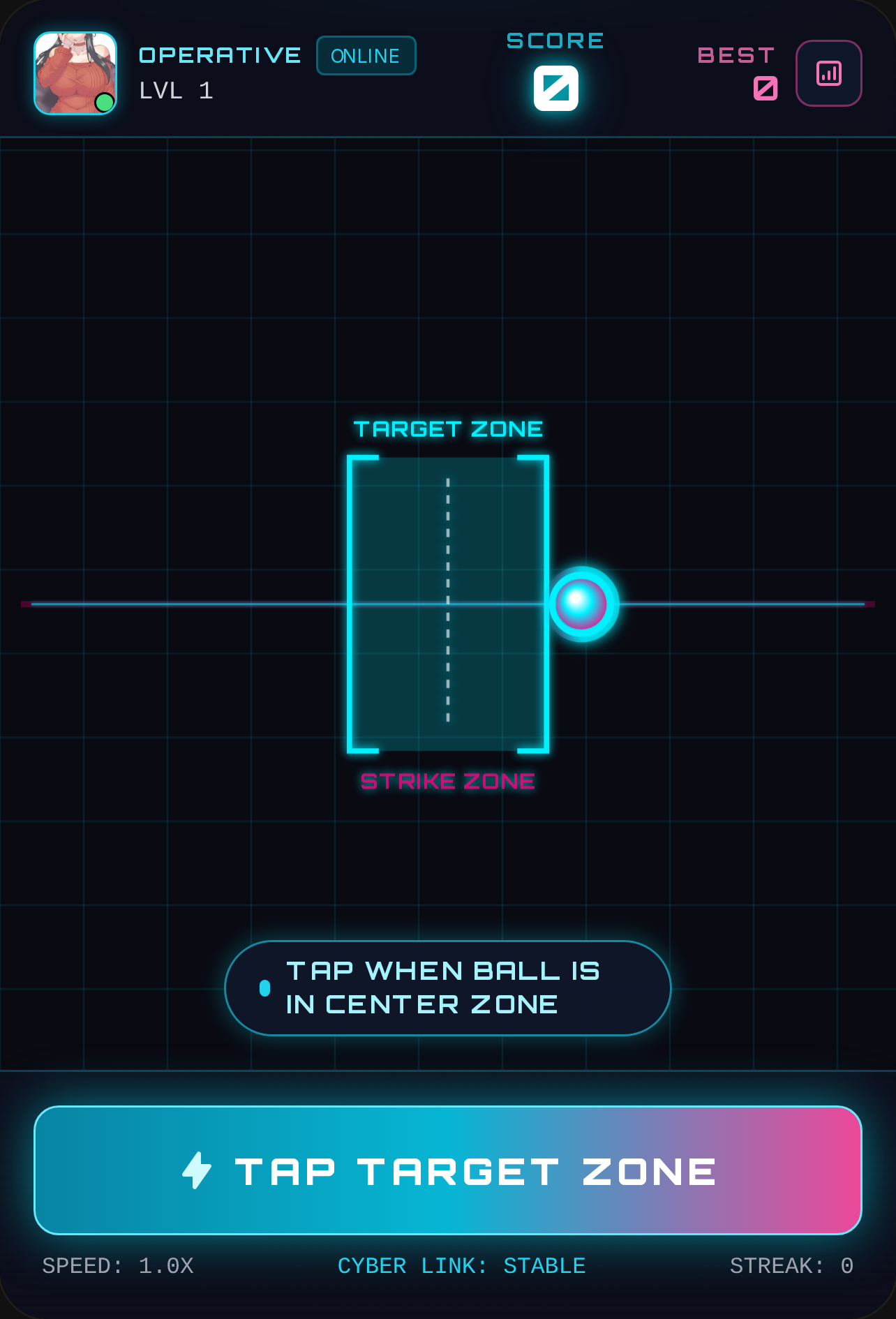 ⚡ Think your reaction time is lightning-fast? Test your skills in Neon Reflex! Tap the target zone at the exact millisecond to score, unlock power-ups, and climb the global leaderboard. As you level up, the speed increases and the target zone shrinks—one wrong tap and it's game over! 🎮 How to Play: • Tap when the neon ball aligns inside the center strike zone. • Dead-center hits give a maximum 20 points! • Survive the increasing speed and smaller zones as you level up. Can you beat the global high score and reach Rank ? Play now and prove your reflexes! 🏆🔥 cover