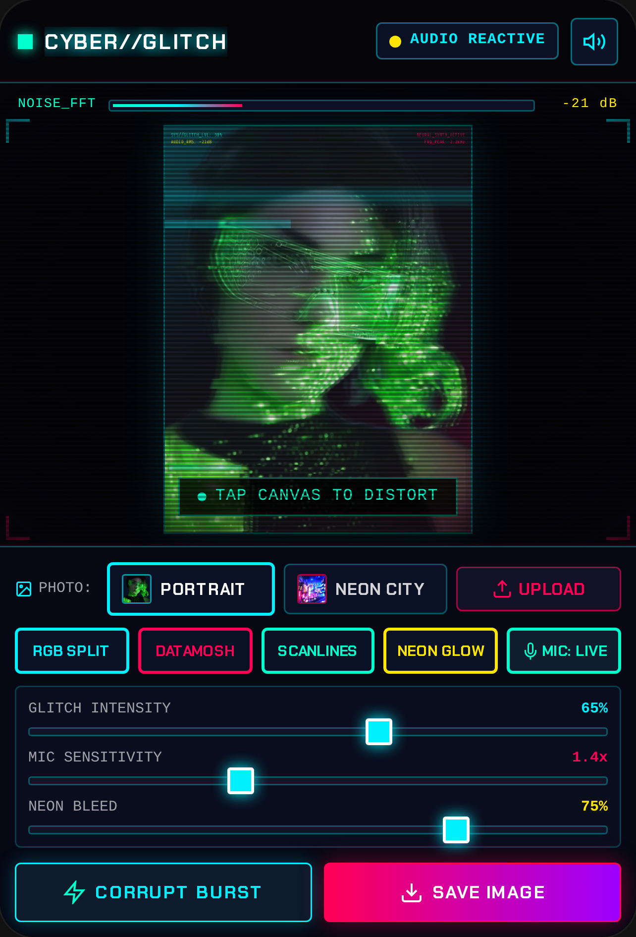 CYBER//GLITCH - Sound Reactive Photo Editor cover