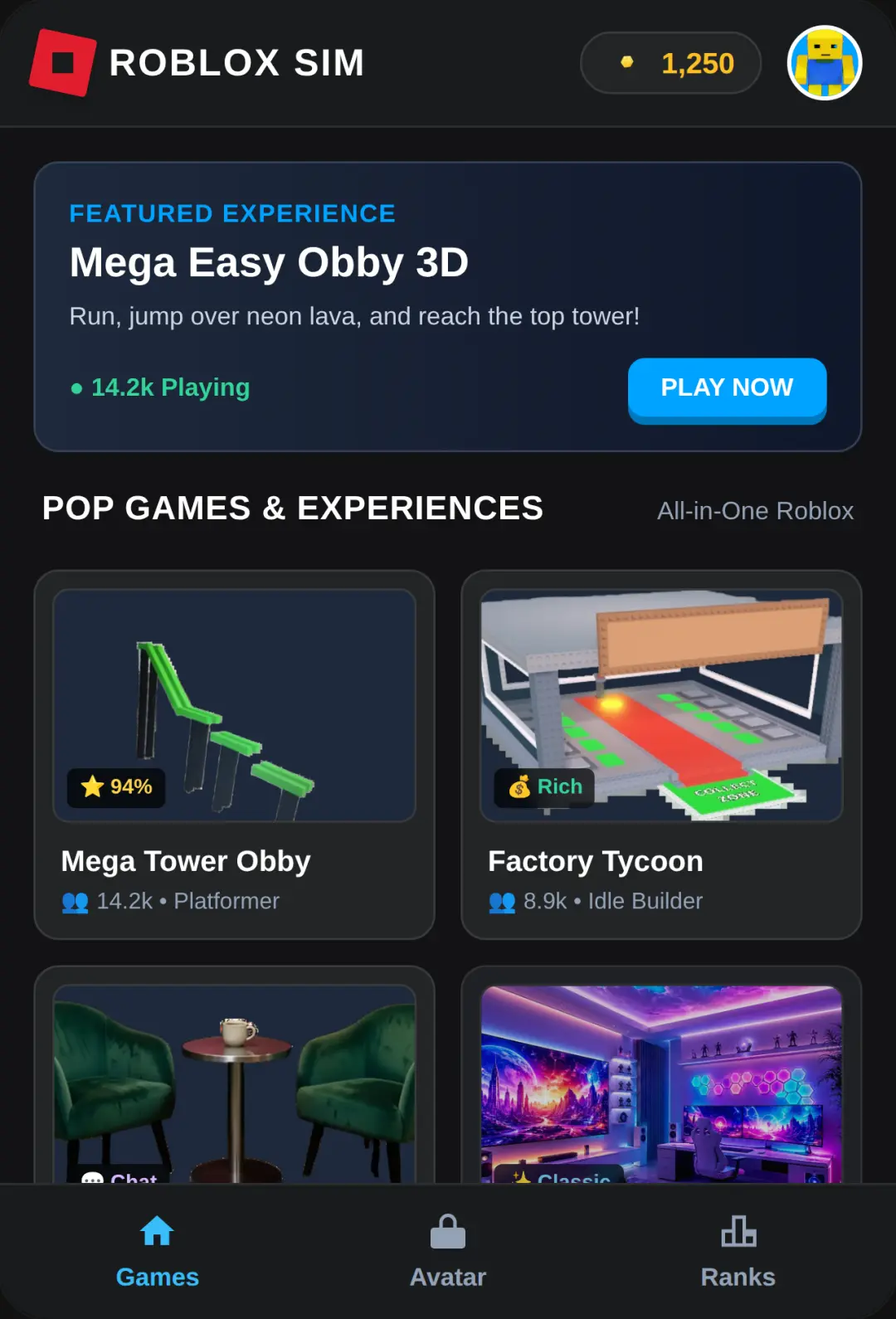 Roblox Simulation - Hub & Mini-Games cover