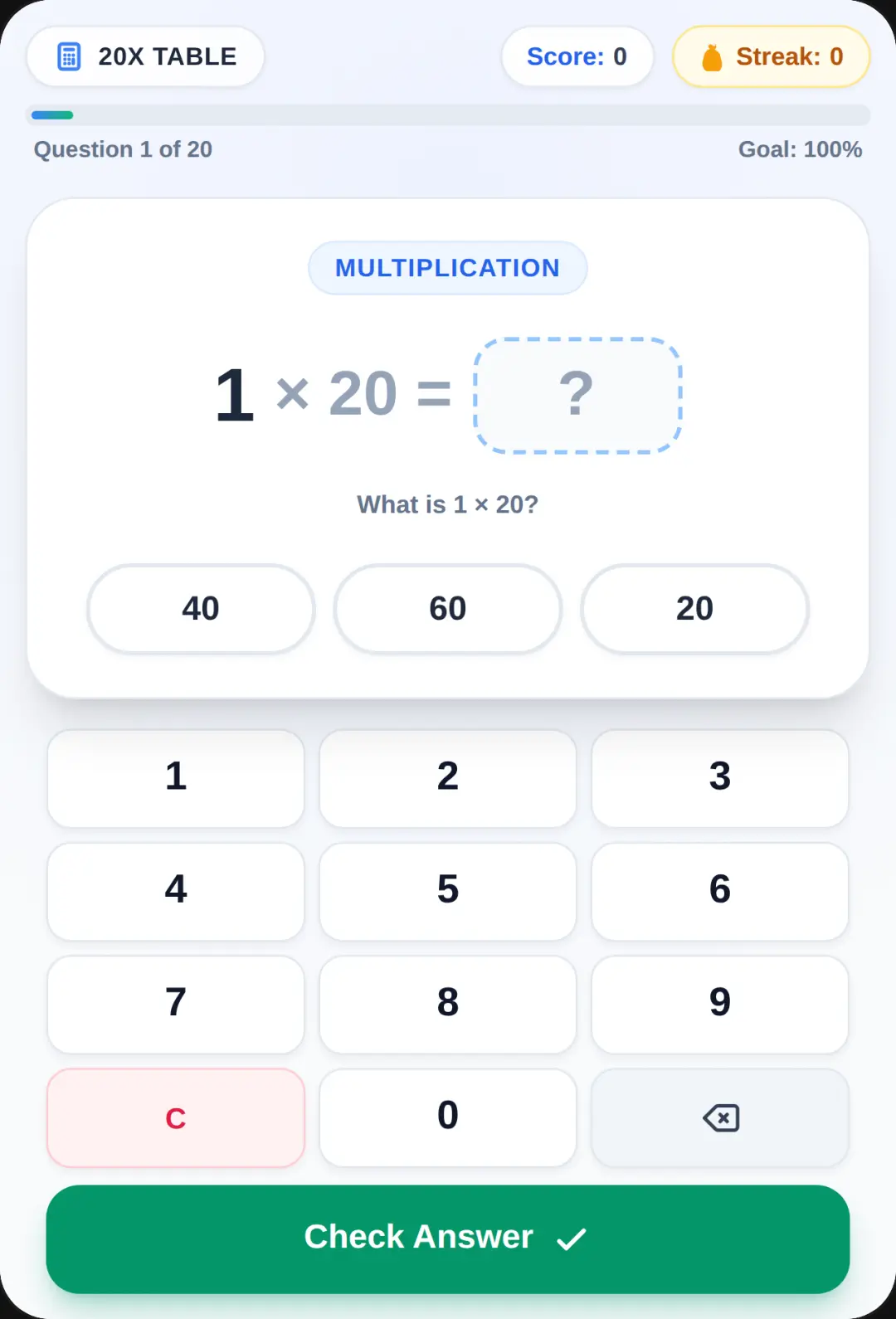 20 Times Table cover