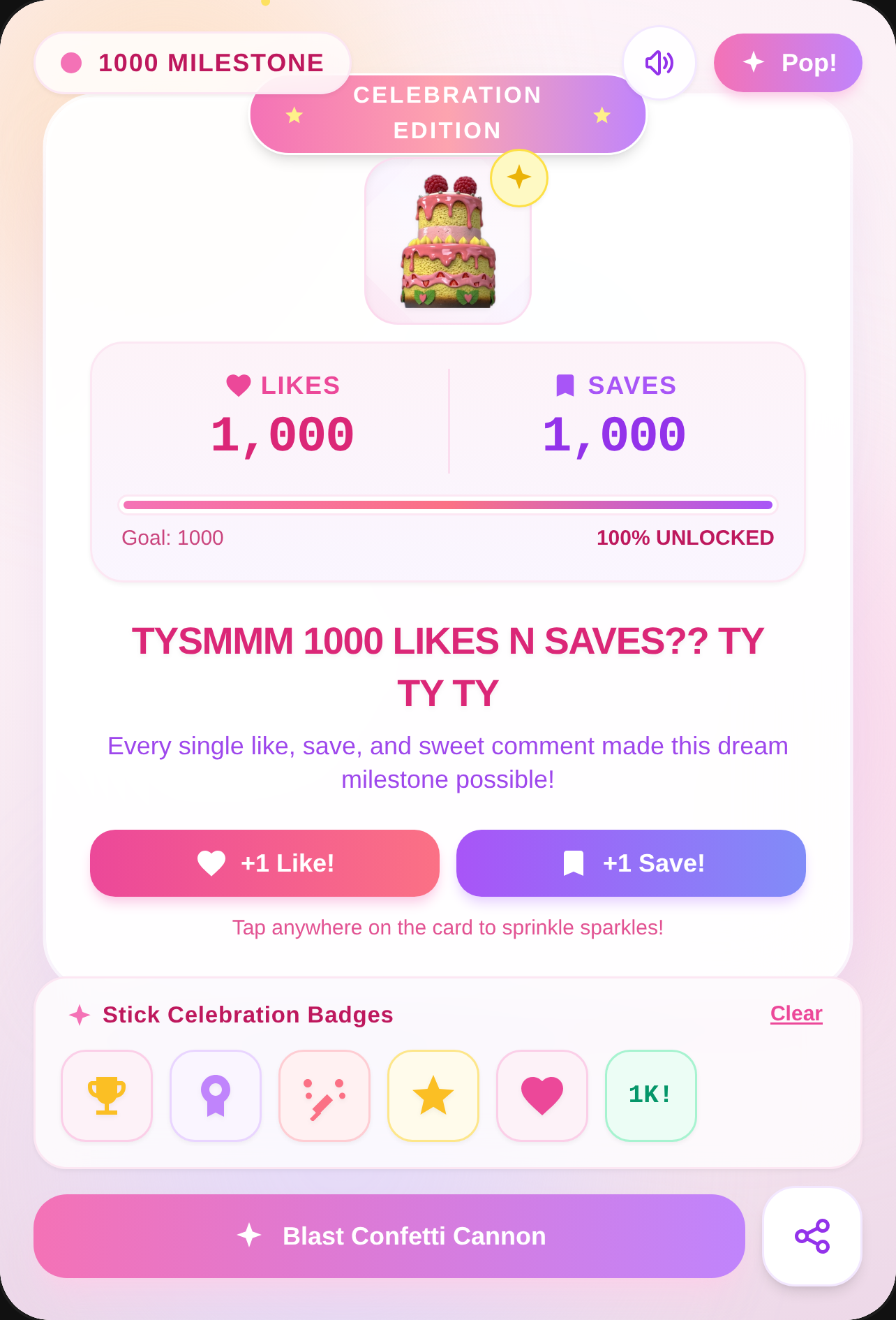1000 Likes and Saves Celebration Card cover