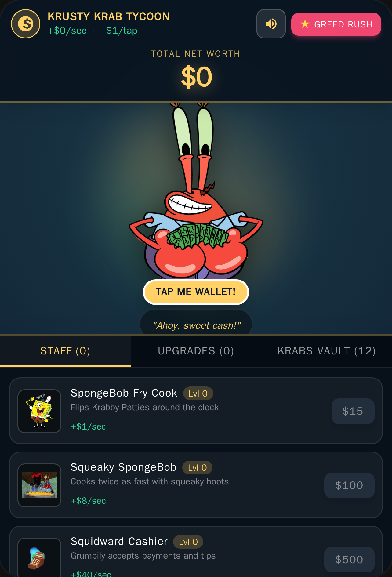Mr. Krabs Money Tycoon and his cover