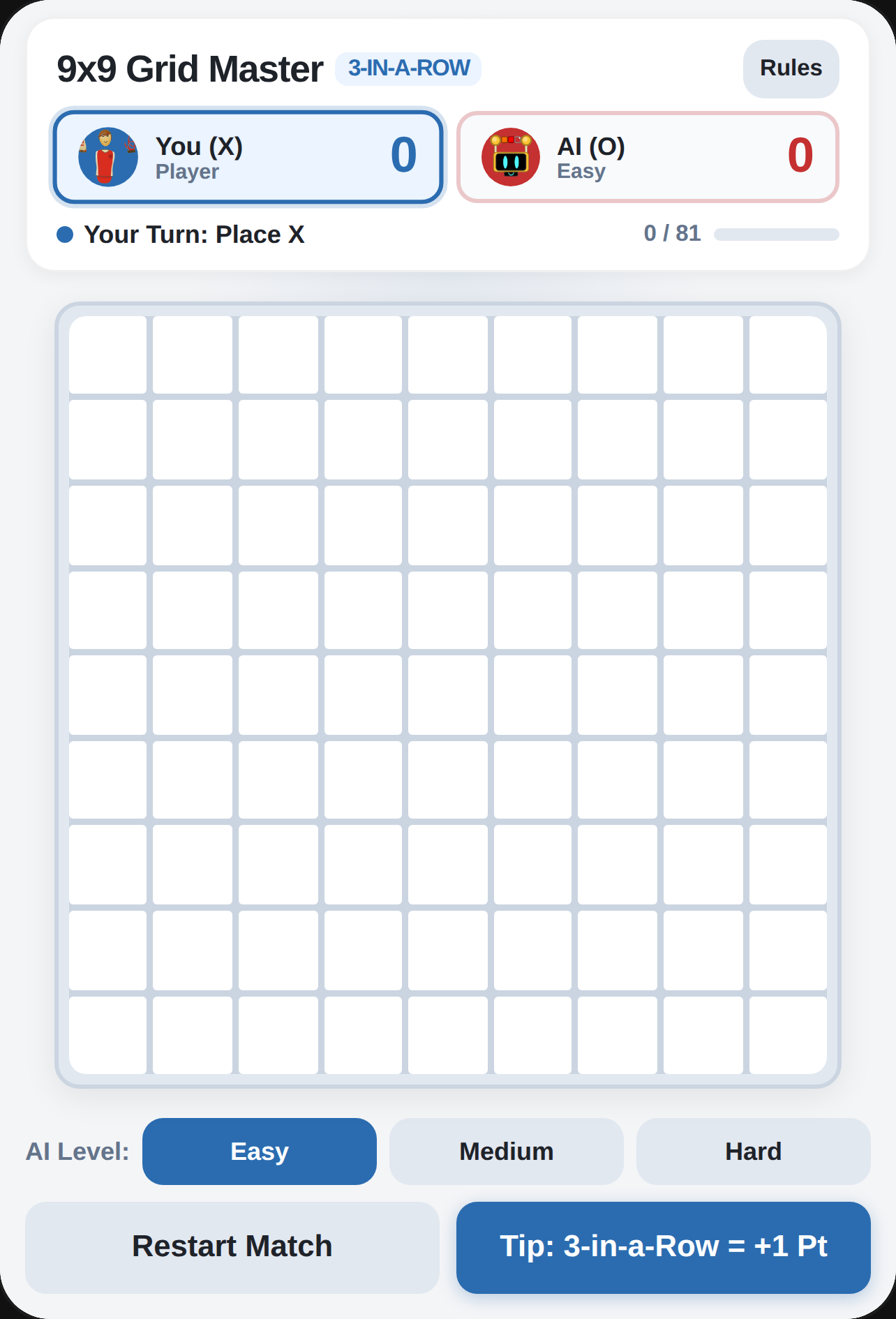 9x9 Tic Tac Toe - 3-in-a-Row Strategy cover