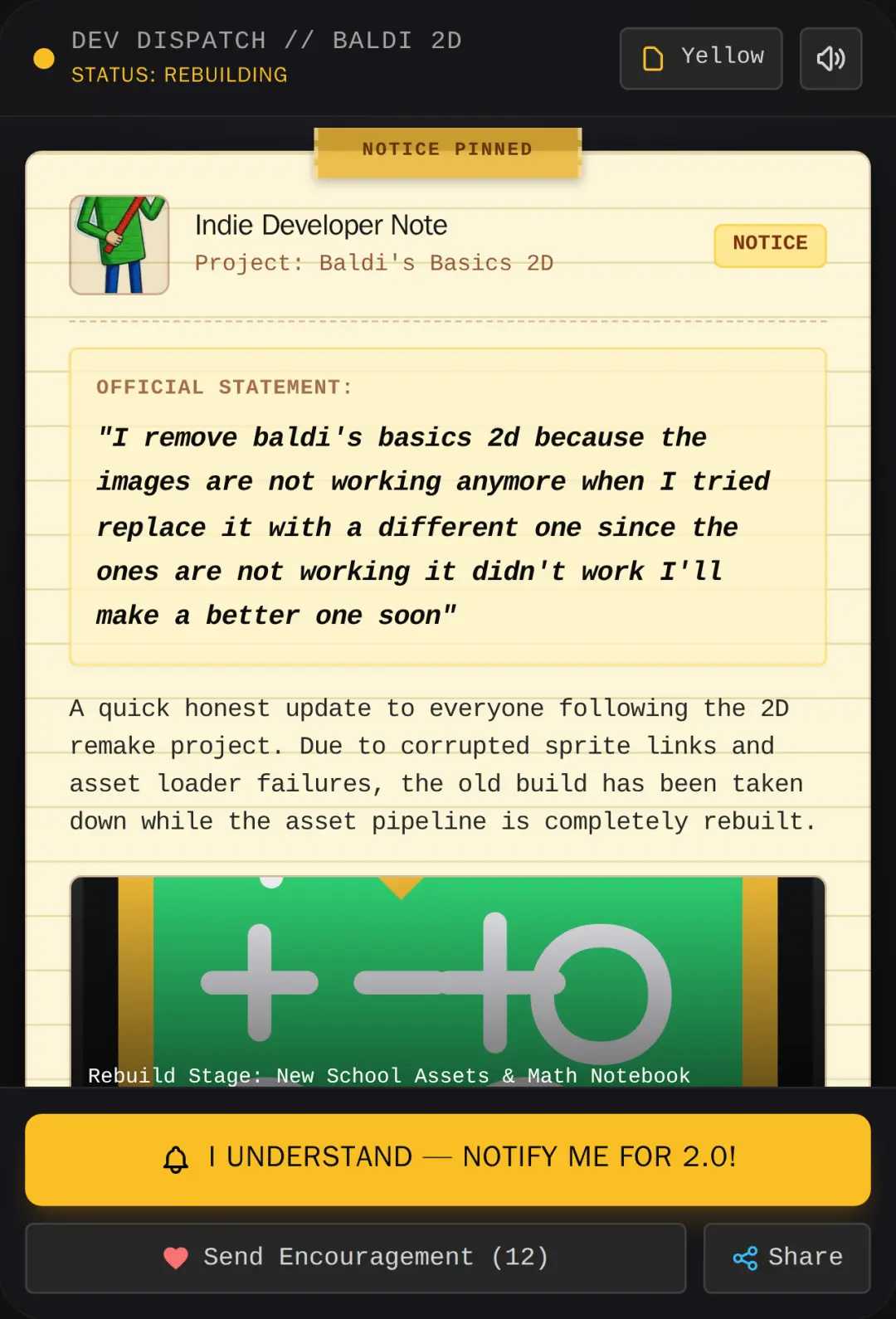 Baldi's Basics 2D - Developer Note cover