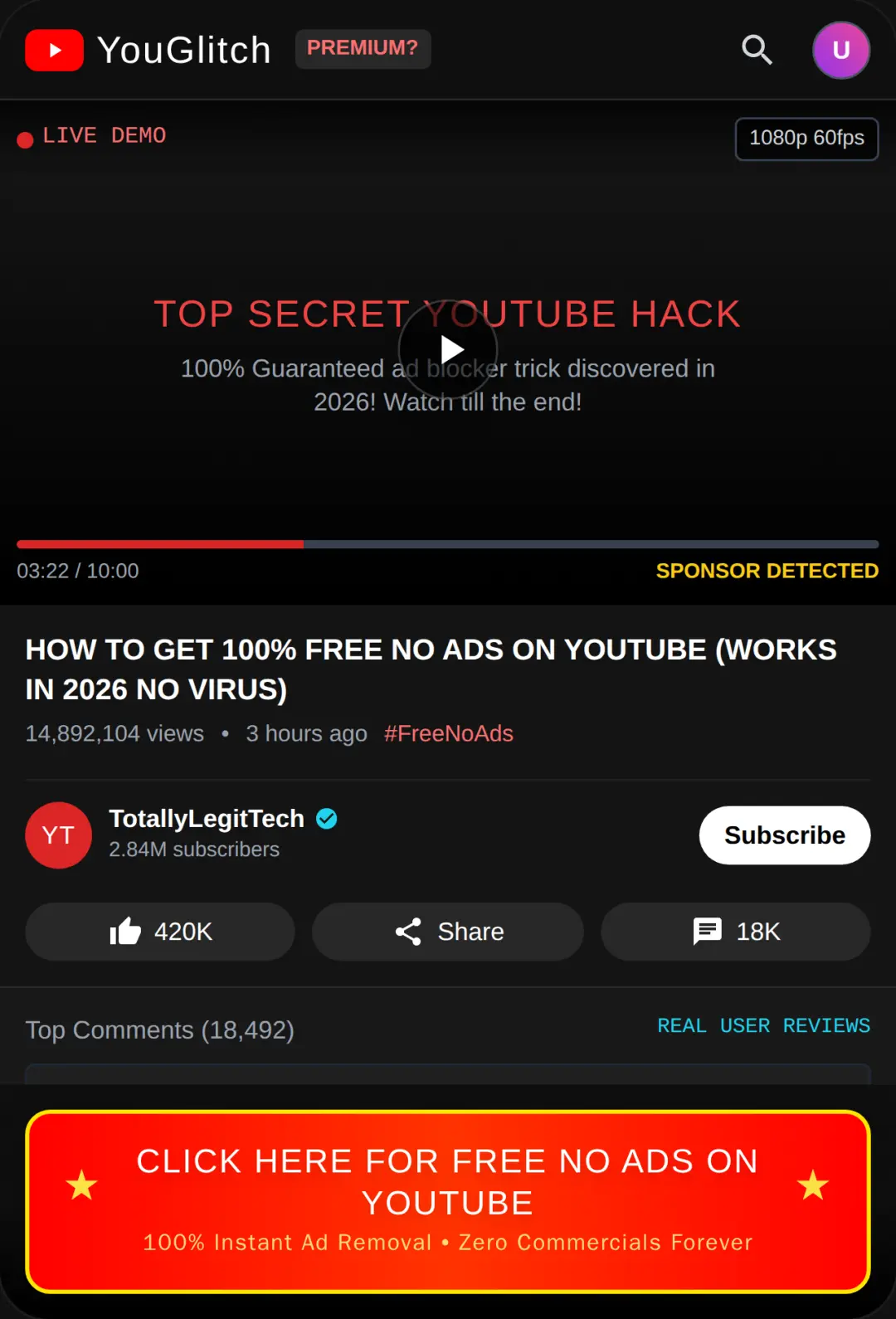 Click Here for Free No Ads on YouTube cover