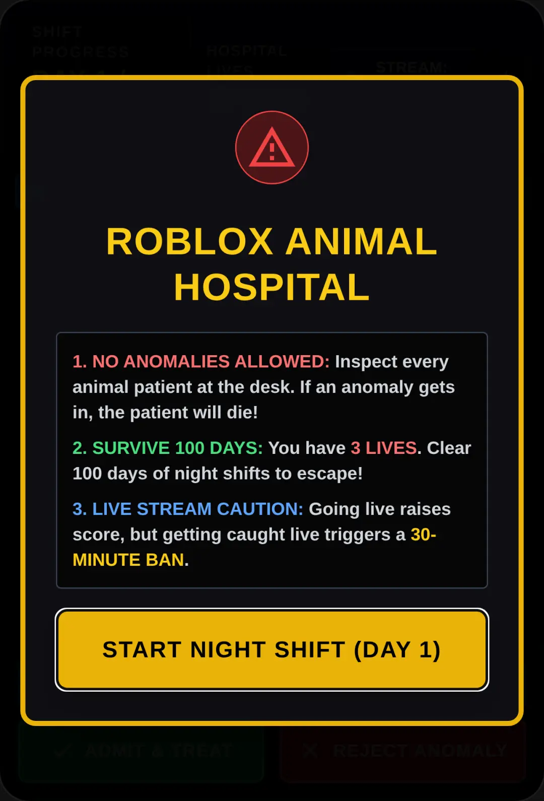 Roblox Animal Hospital: 100 Days Anomaly Shift cover