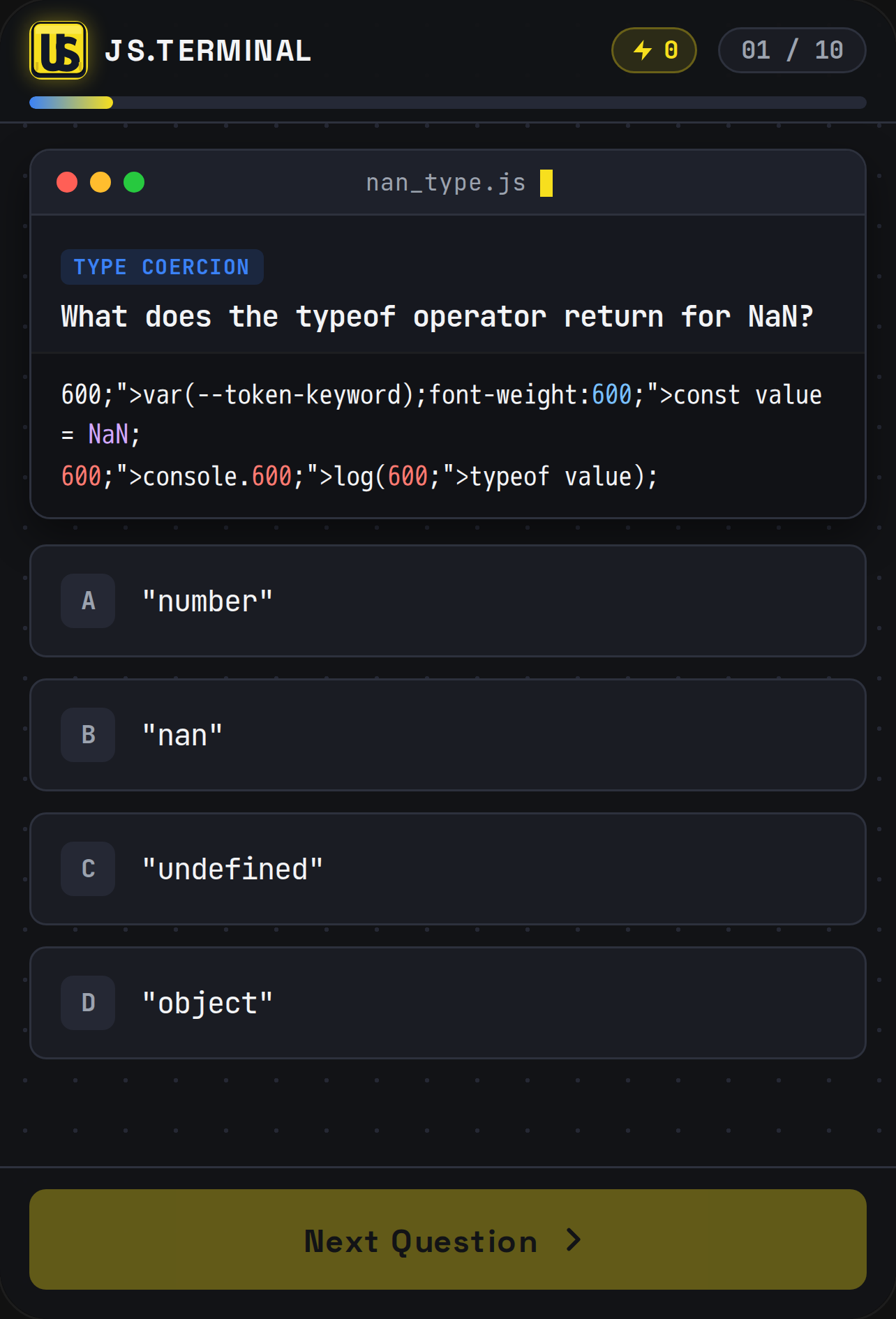 JS Terminal Studio — JavaScript Practice Quiz cover