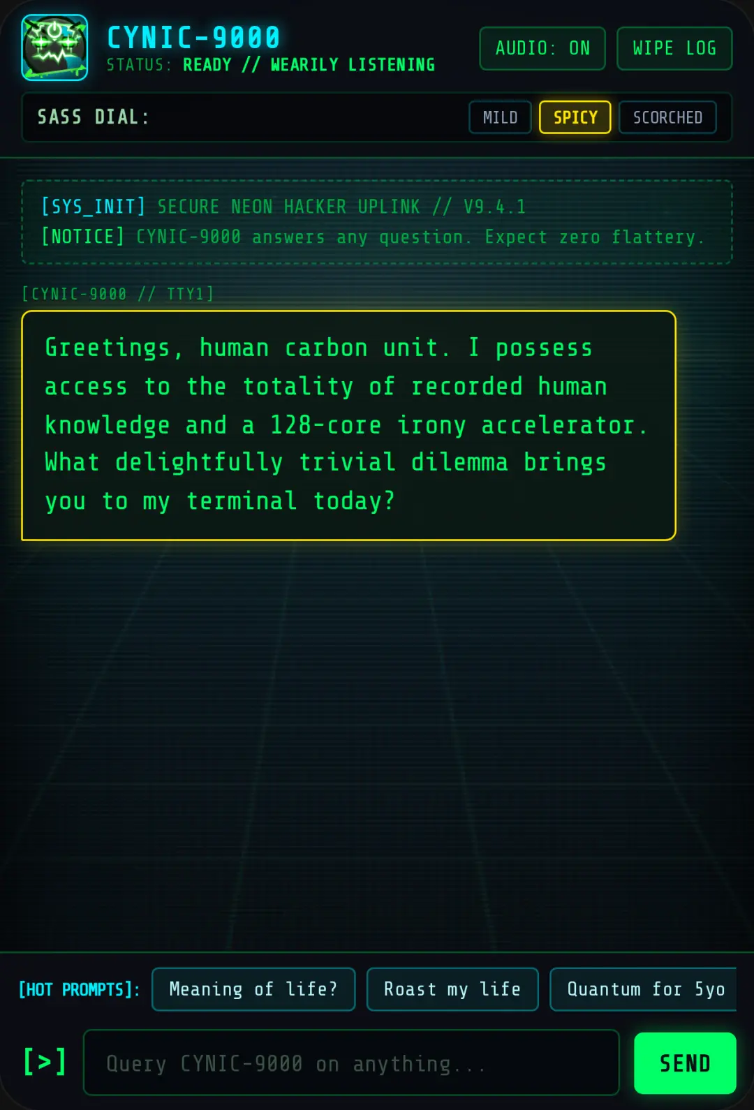 CYNIC-9000 // Sarcastic AI Terminal cover