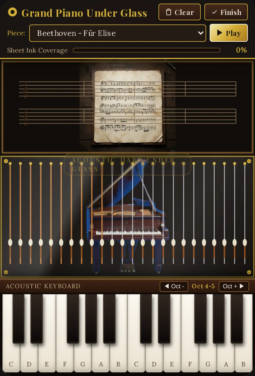 Acoustic Grand Piano Under Glass cover