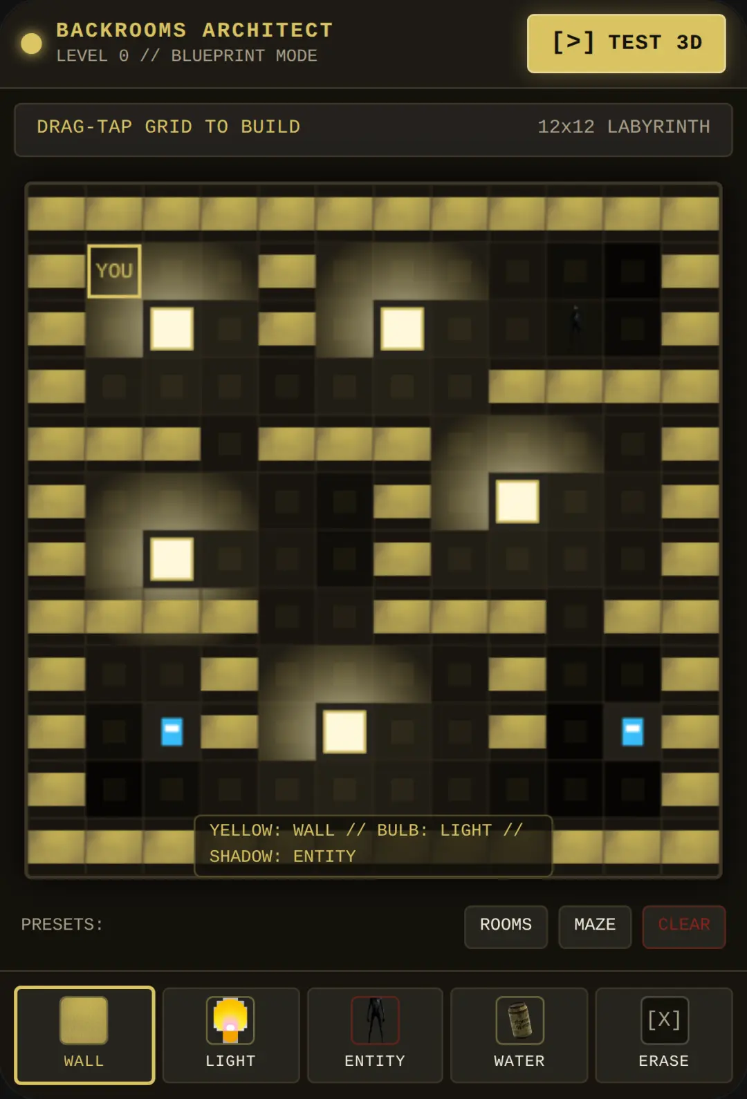 Backrooms Architect - 2D Builder & 3D Test Reverse control warning cover