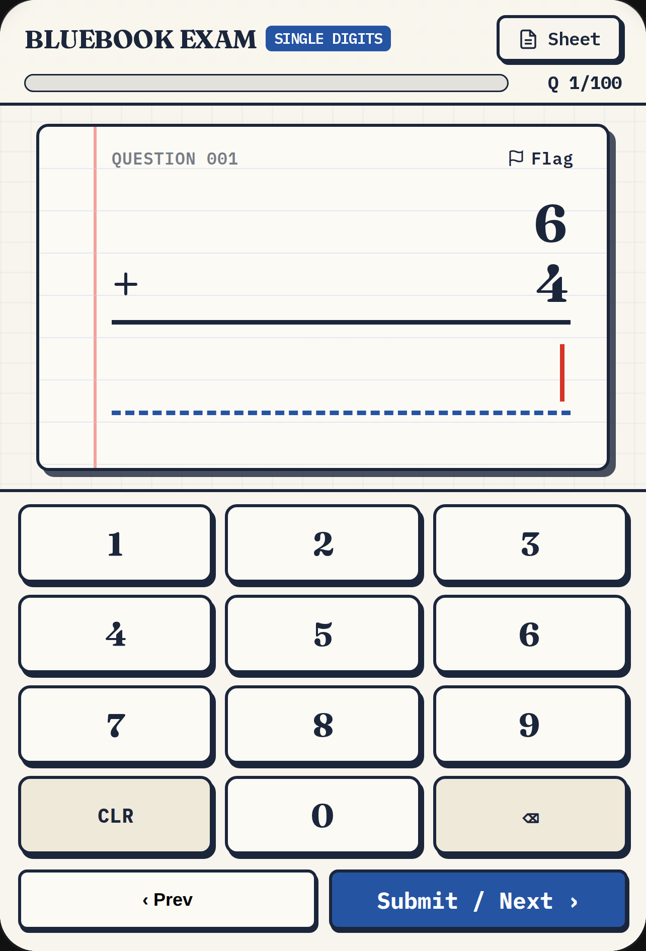 100 Question Addition Exam - Bluebook Edition cover