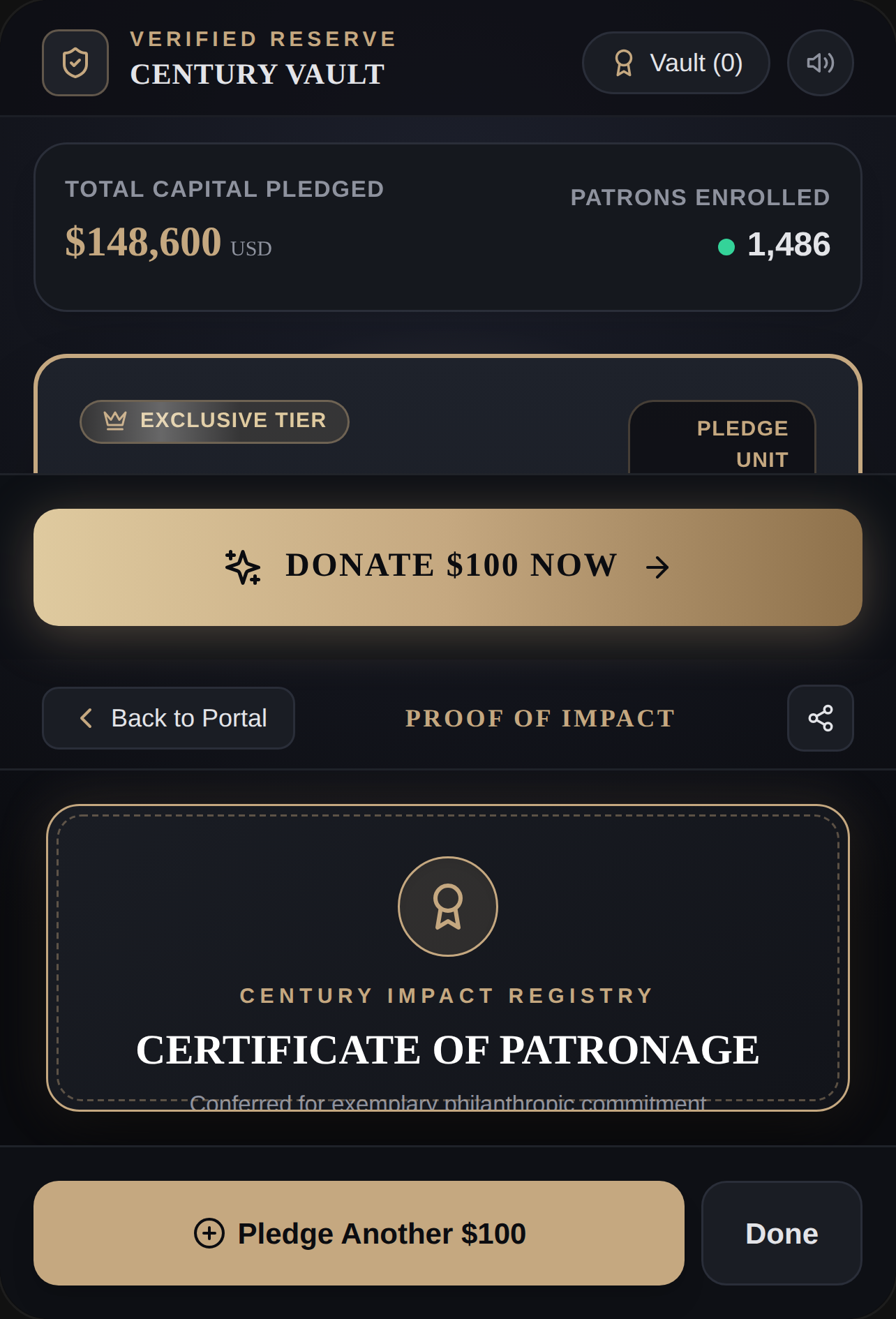 Century Club — Elite $100 Impact Portal cover