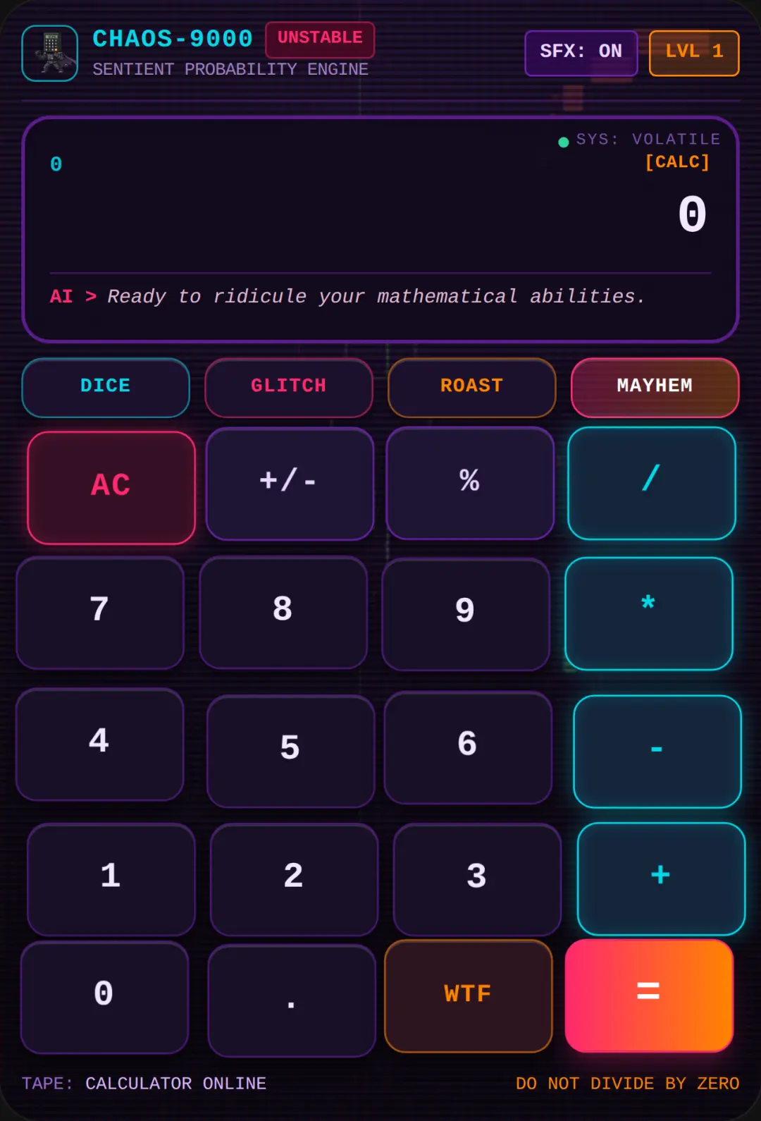 CHAOS-9000: Unpredictable Calculator cover