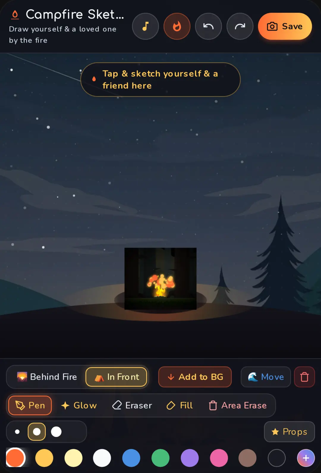 Chill with your friend at the campfire. Add extra things. Draw freely! cover