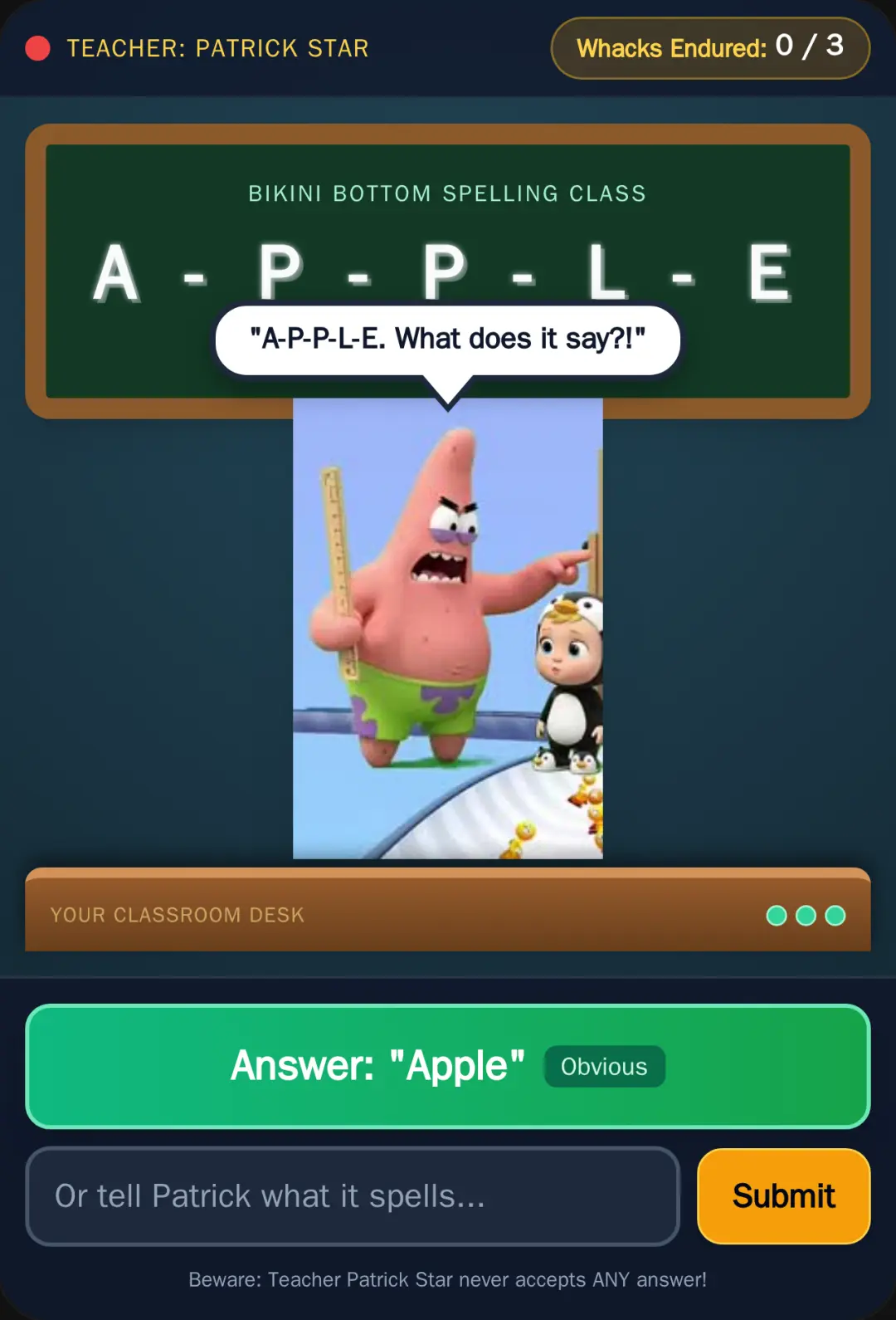 Patrick Star's Spelling Classroom cover
