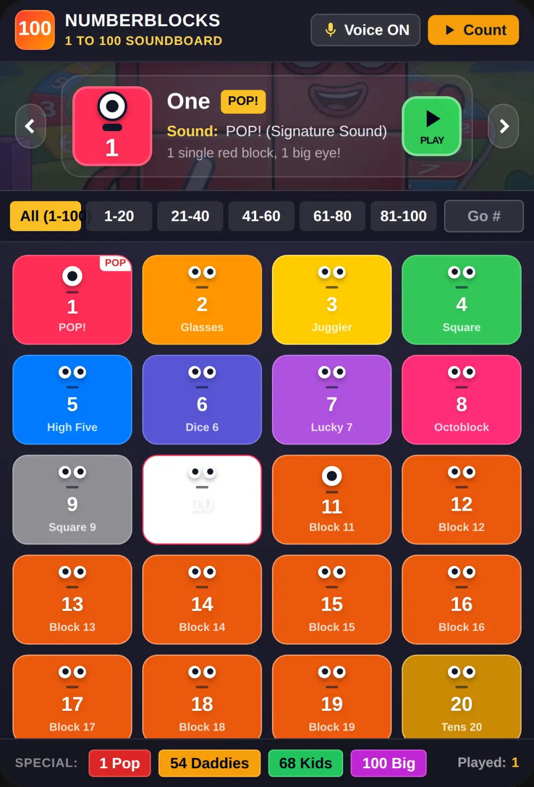 Numberblocks 1 to 100 Soundboard cover