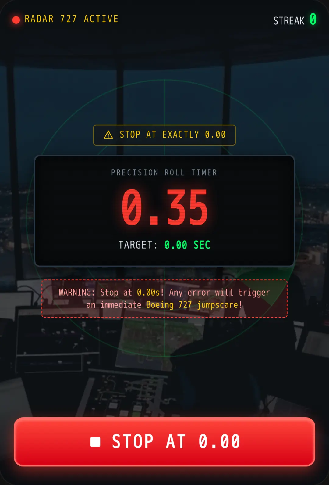 0.00 SECONDS · BOEING 727 TIMING CHALLENGE cover