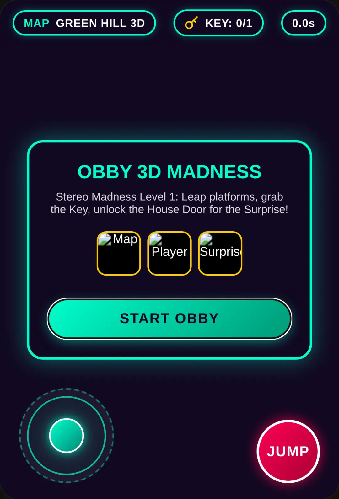 3D Obby Stereo Madness - Green Hill Key Quest cover