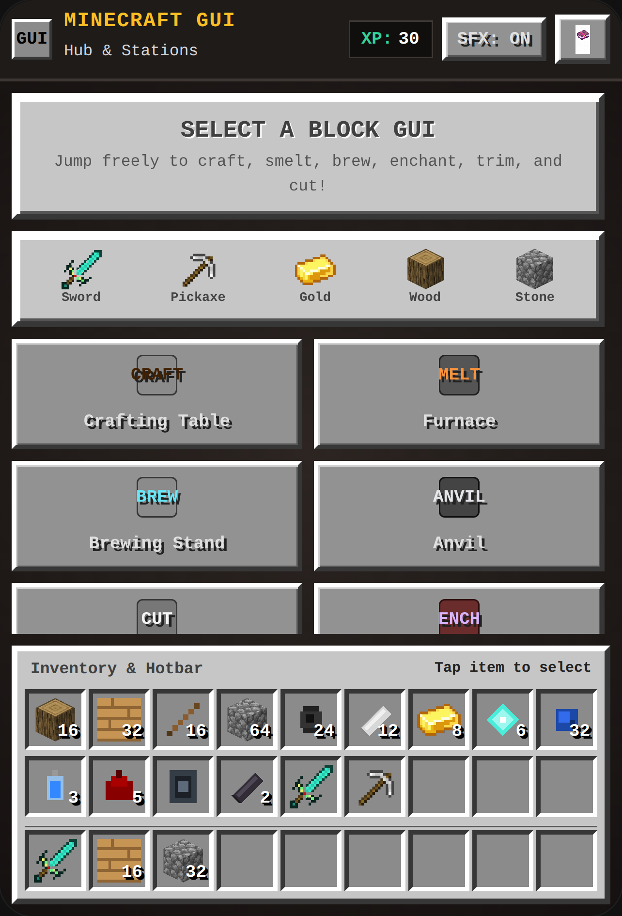 Minecraft GUI cover