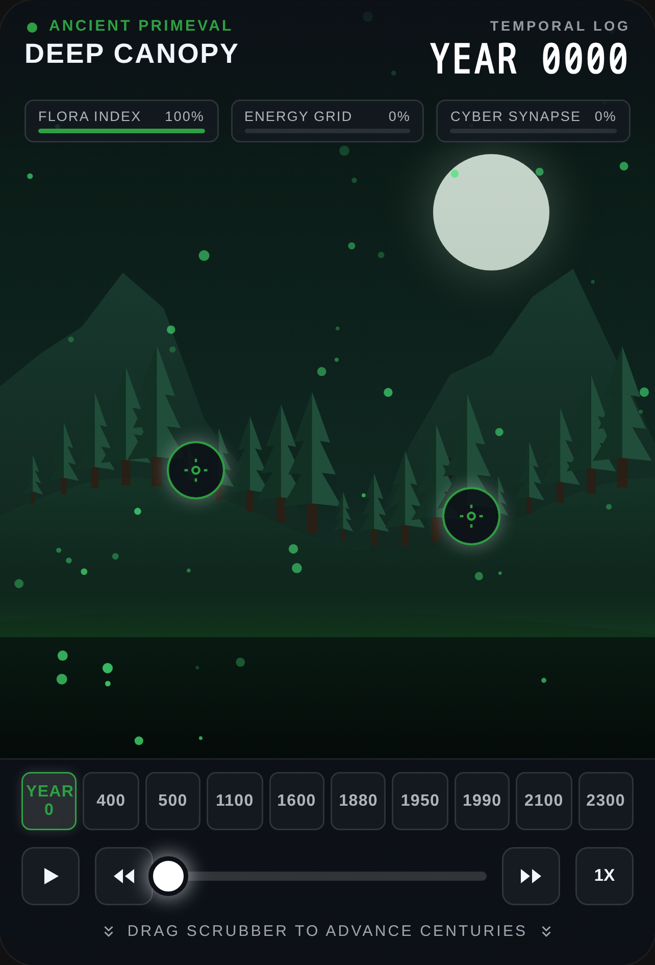 Chronoscape: Forest to Future what new? 1600s building style construction animation and also 8× time speed cover