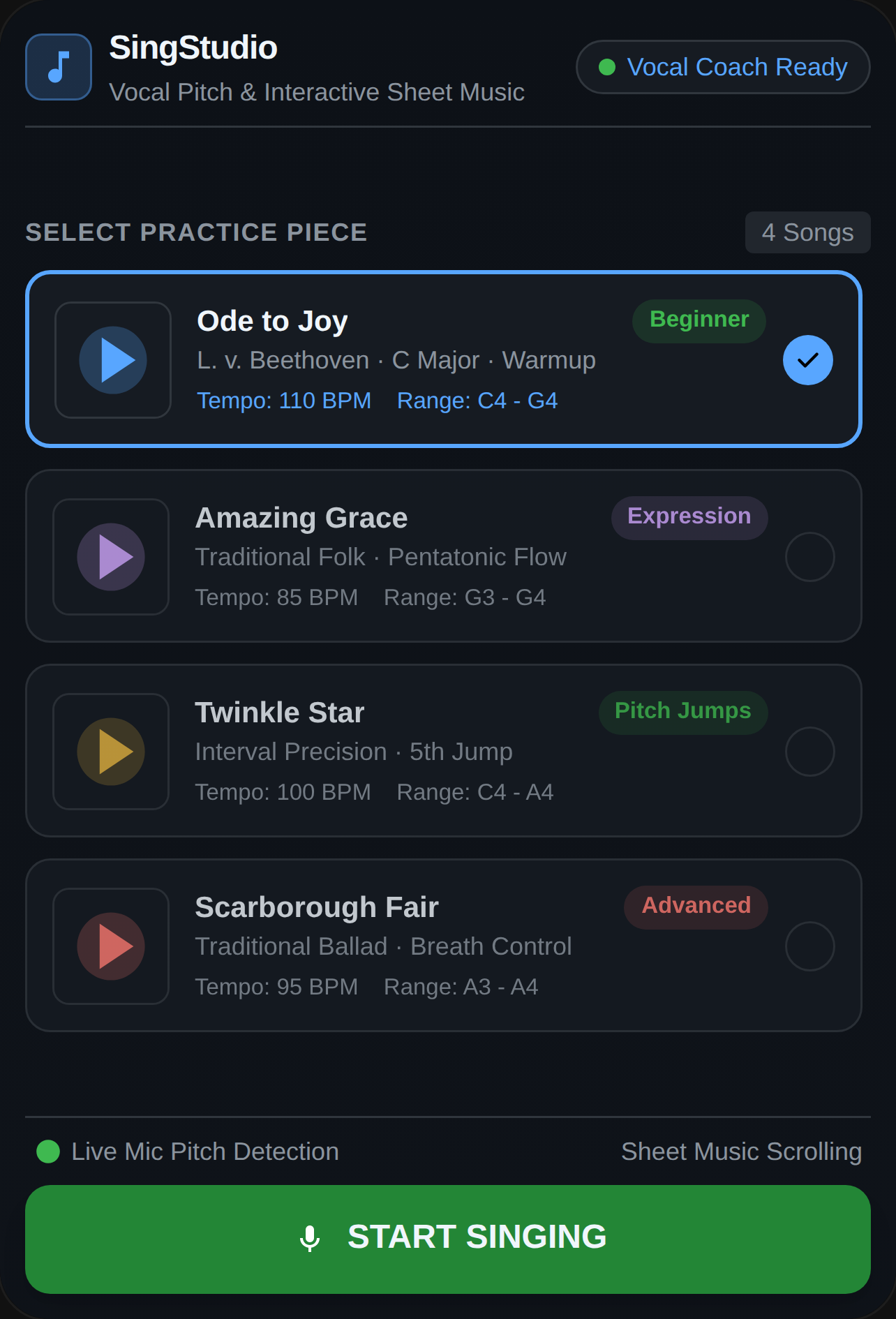 SingStudio · Interactive Sheet Music & Pitch Trainer cover