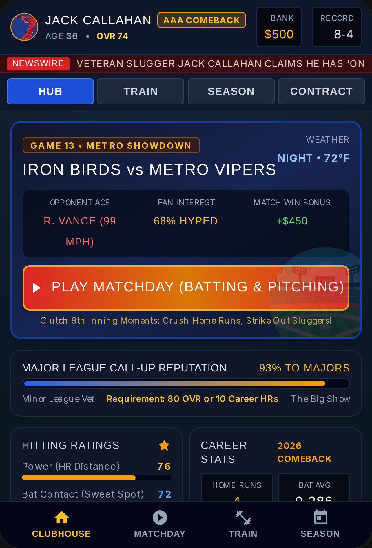 Baseball Comeback: Pro Career Sim cover