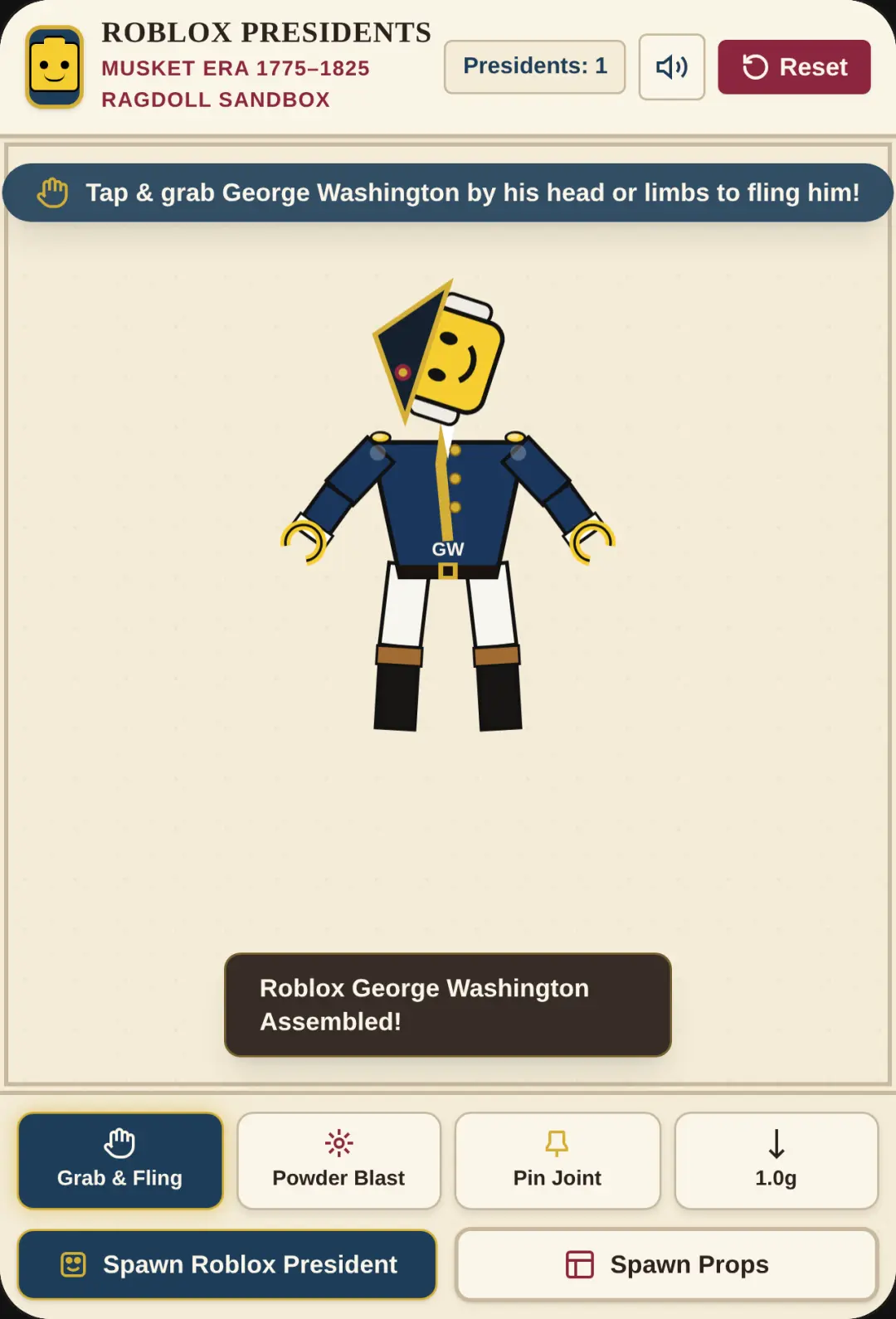 George Washington: Musket Age Roblox Ragdoll Sandbox cover