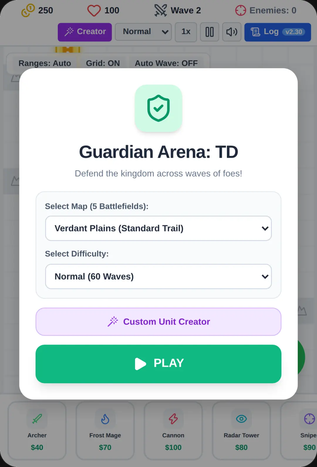 Guardian Arena TD: towers and enemies creater update