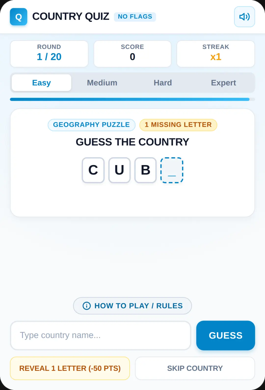 Guess the Country - Missing Letters Quiz cover
