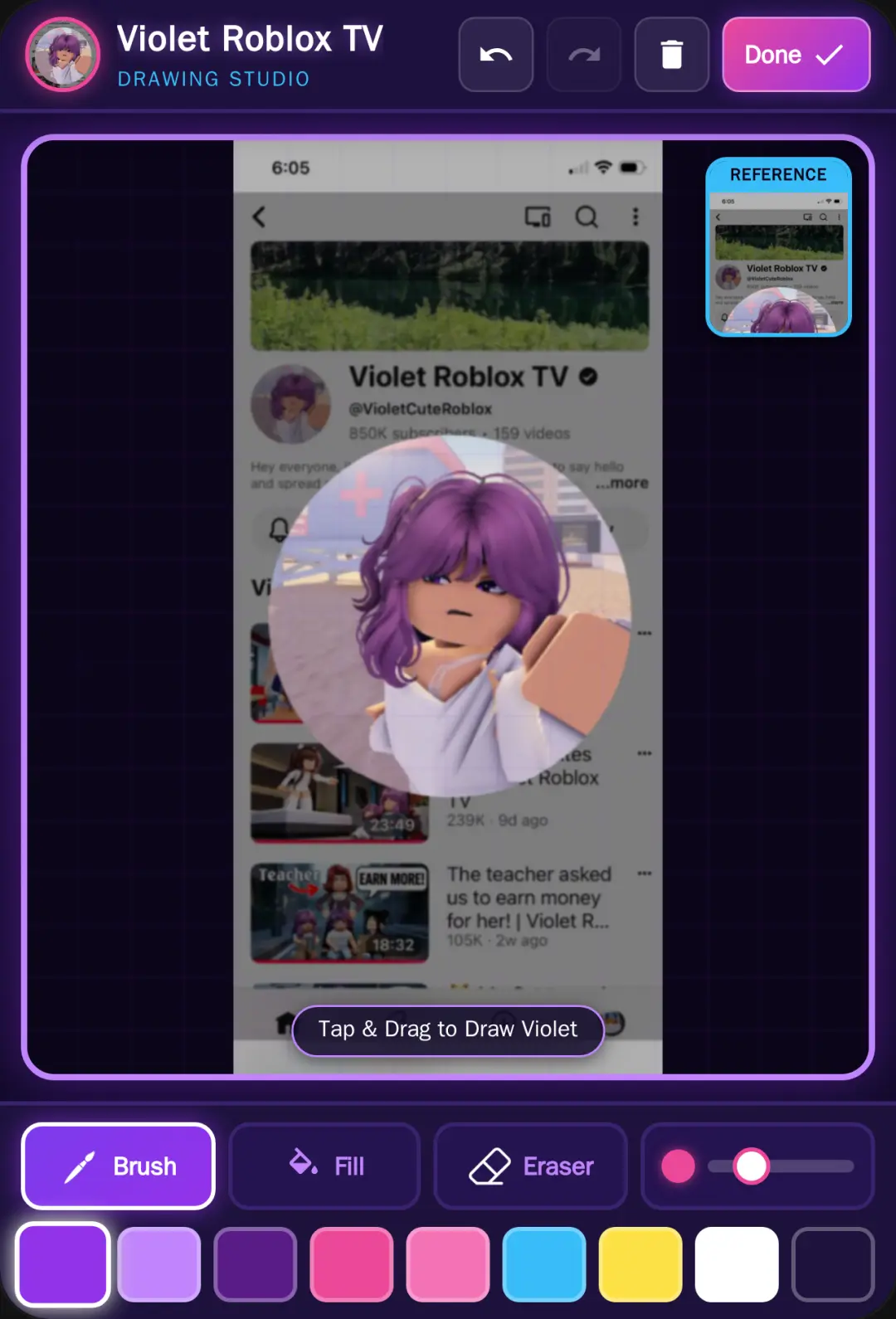 Violet Roblox TV Studio and after you are done then show me in the comments pretty please cover
